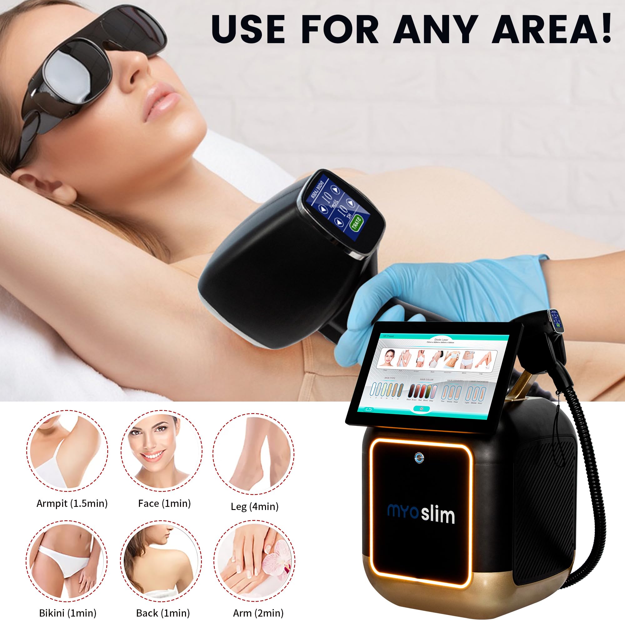 10 barre Apparecchio laser a diodi per la rimozione dei peli 755/808/940/1064 nm | Epilazione indolore adatta a tutto il corpo per uso domestico o professionale Nero e oro