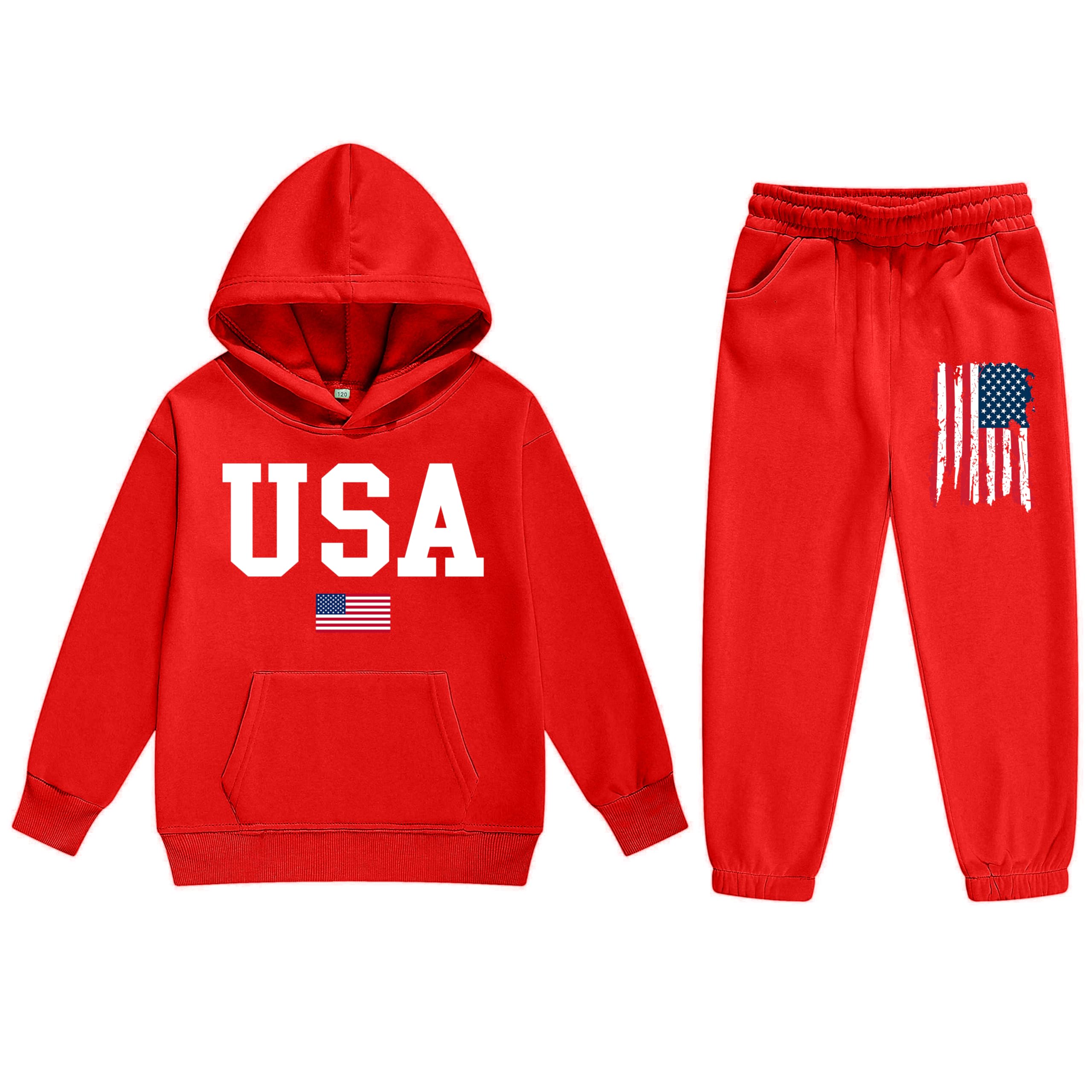 Vivimeng Boys USA Sweatshirt Suit Kid USA Hoodie Set American Flag Sweater Girls American Hooded Pullover Suit