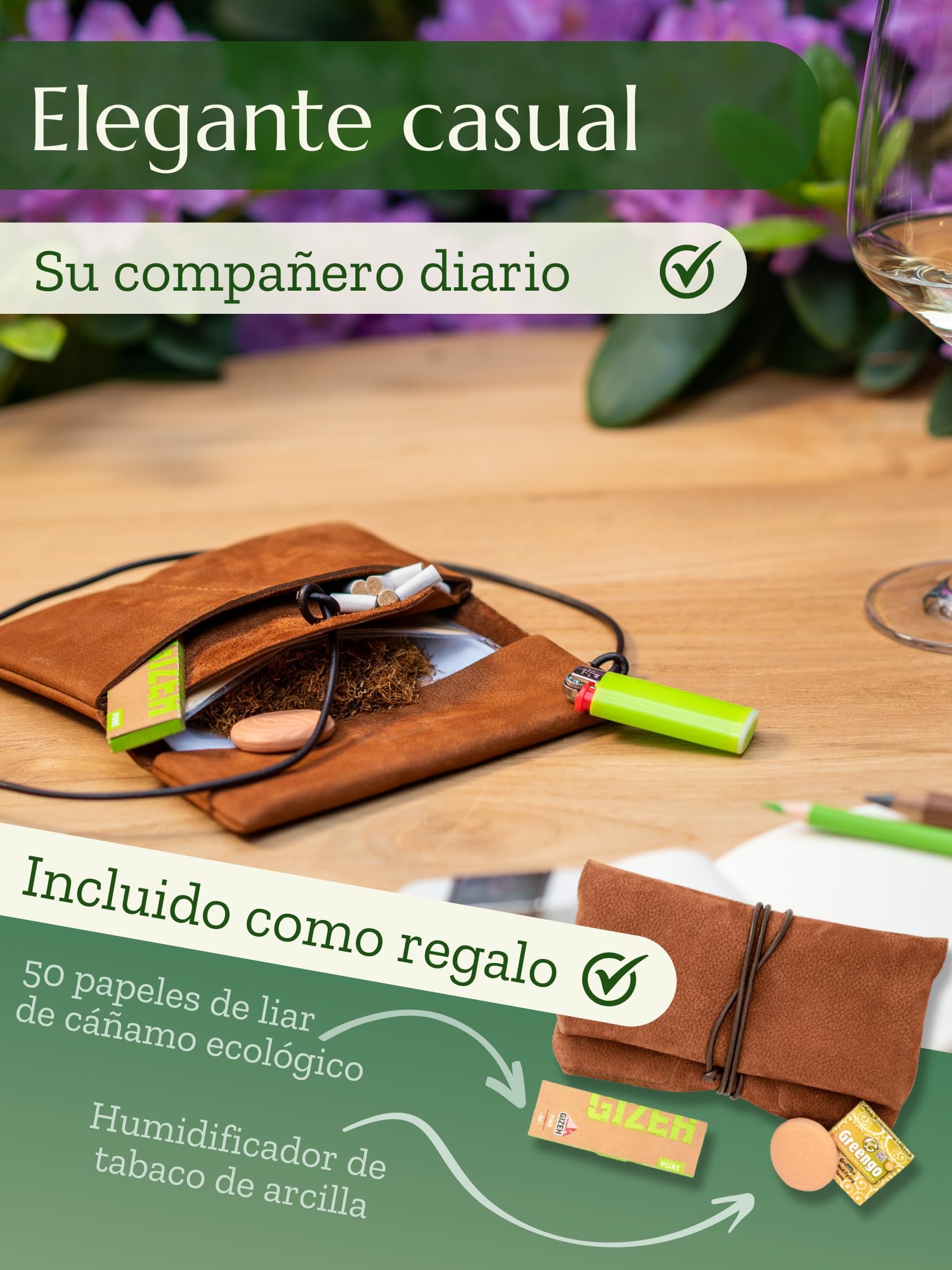 Premium Pitillera Tabaco de Liar Cuero Ante, Papel y Filtros