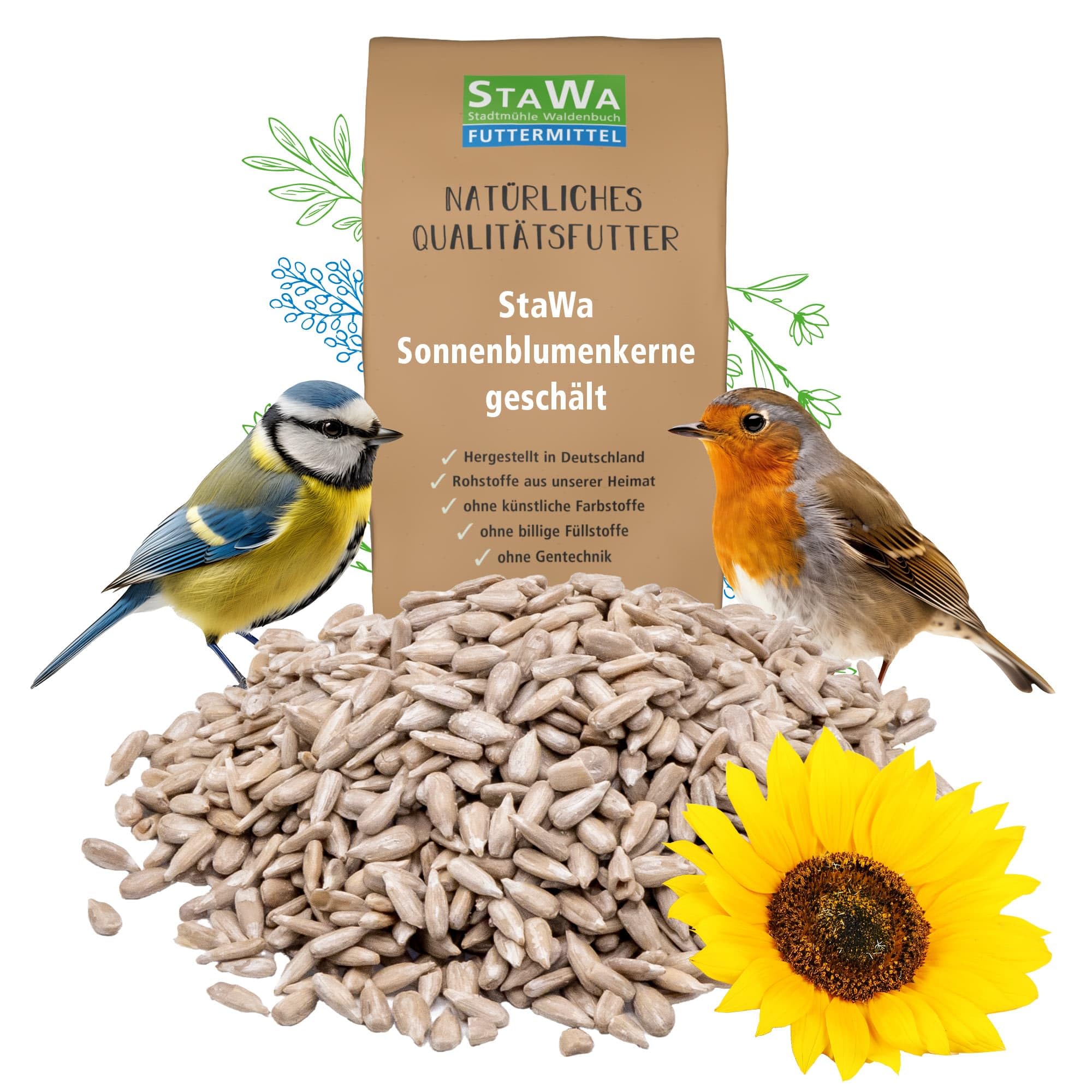 Sonnenblumenkerne geschält – schalenfreies Wildvogelfutter für Gartenvögel, sauber & energiereich, ideal fürs Futterhaus und den Balkon – Ganzjahresfutter, 25 kg