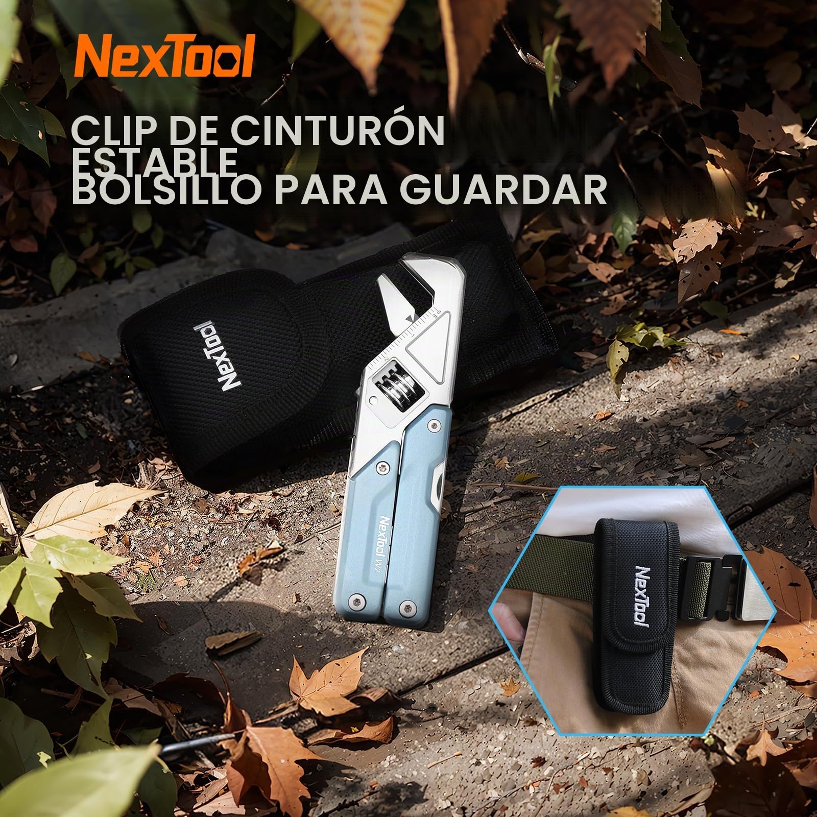 NexTool Multiherramienta W2, herramienta multiusos 8 en 1 con llave ajustable, alicates multiusos, navaja, destornillador y lima, multiherramienta con juego de 9 puntas en 1 y funda de nylon