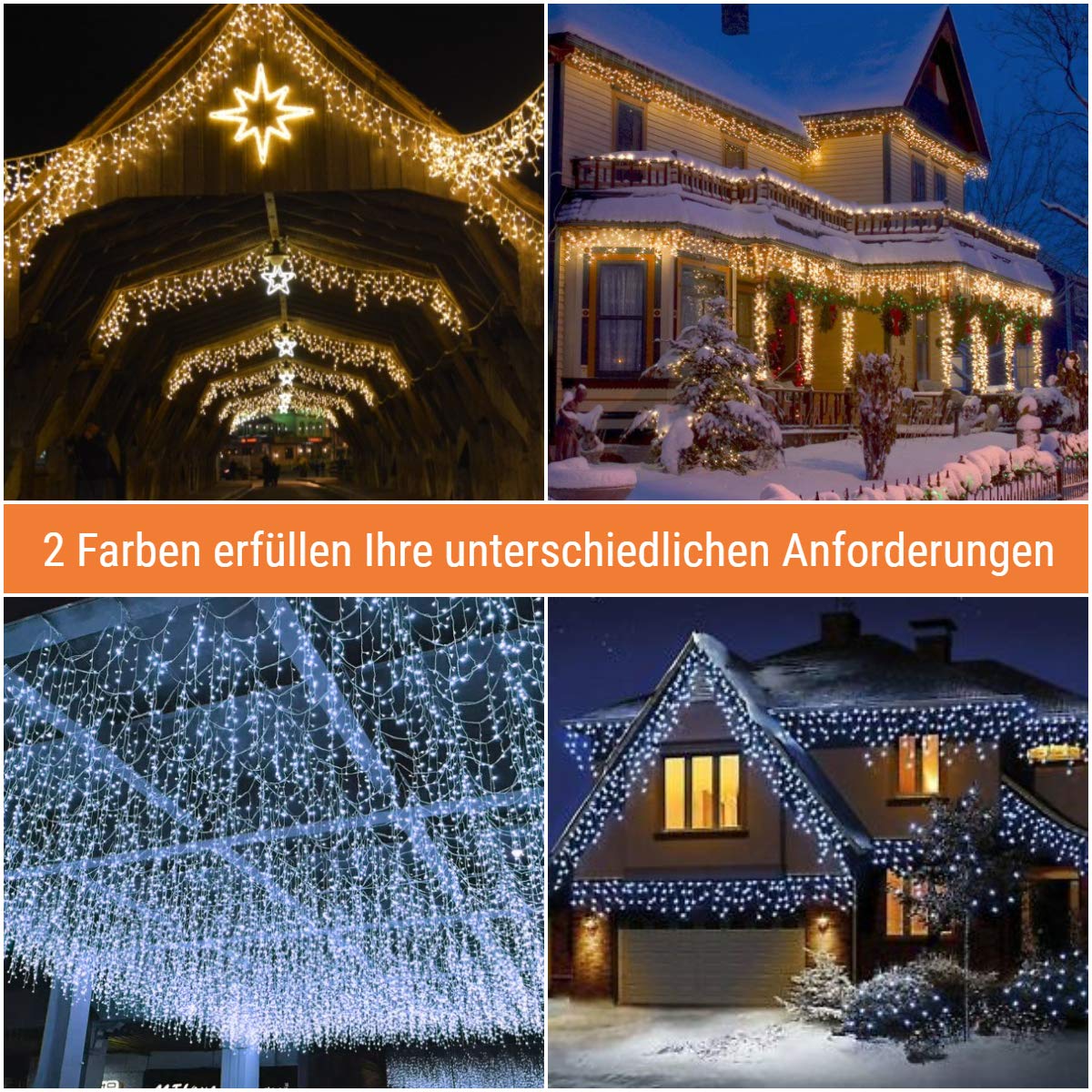 ECOWHO kurtyna świetlna LED, ciepła biel, łańcuch świetlny z 440 diodami LED, lodowy deszcz, 11 trybów pracy, łańcuch świetlny na zewnątrz, możliwość rozszerzenia łańcuchów świetlnych, na Boże Narodzenie, Halloween, wesele, imprezę (9 x 0,8 m)