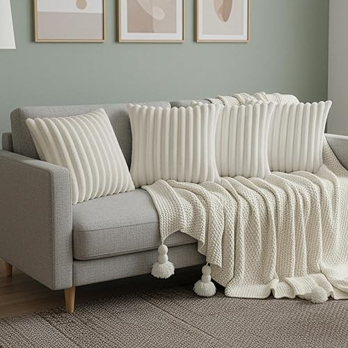 Miniatura 4 de Juego de 4 fundas de almohada beige de 16 x 16 pulgadas, bonitas fundas de almohada bohemias para sofácama, fundas decorativas para sofá o cama,