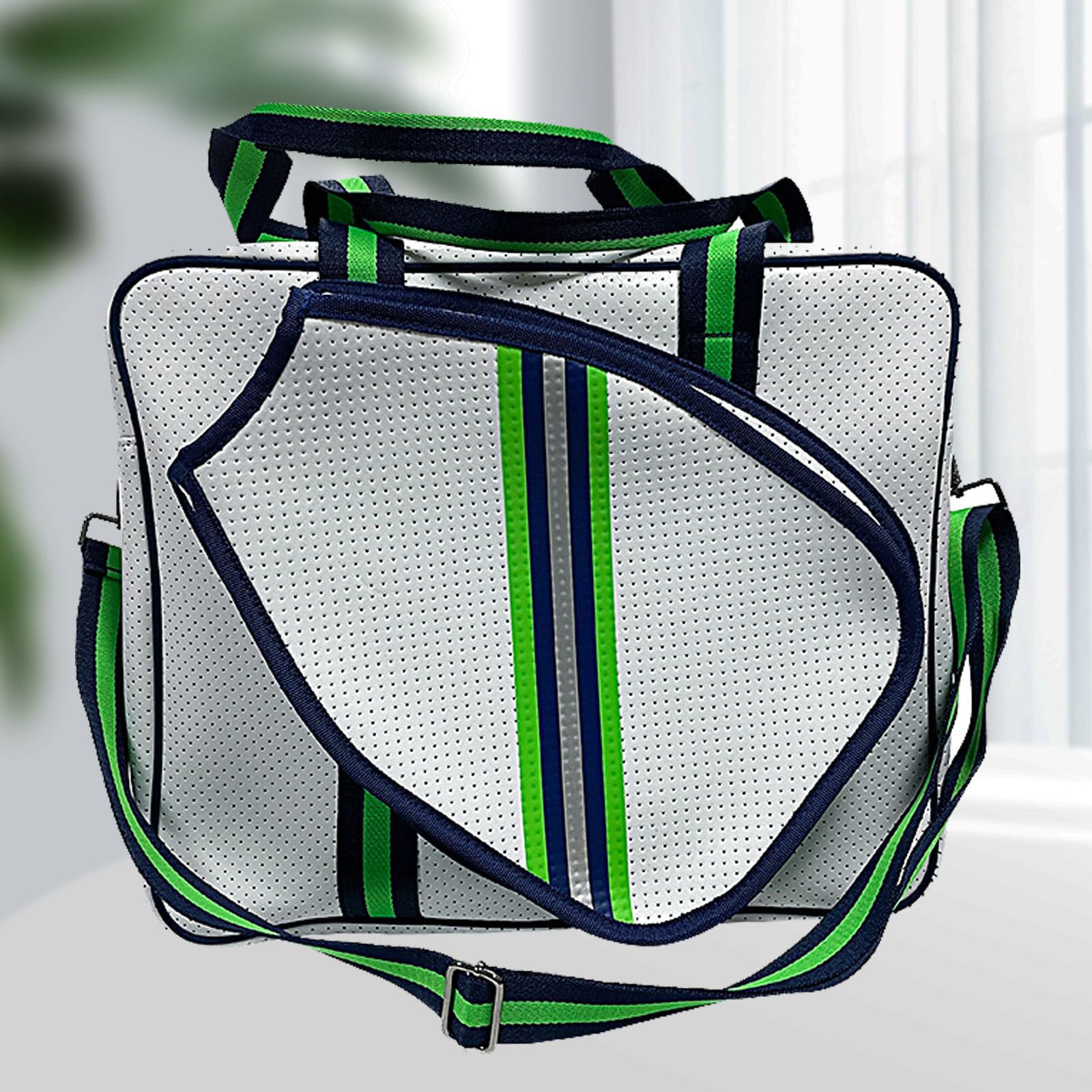 MetroTesco Borsa da pickleball, in pelle PU, borsa sportiva da palestra con tasca per pagaia e portabottiglie regalo, colore bianco