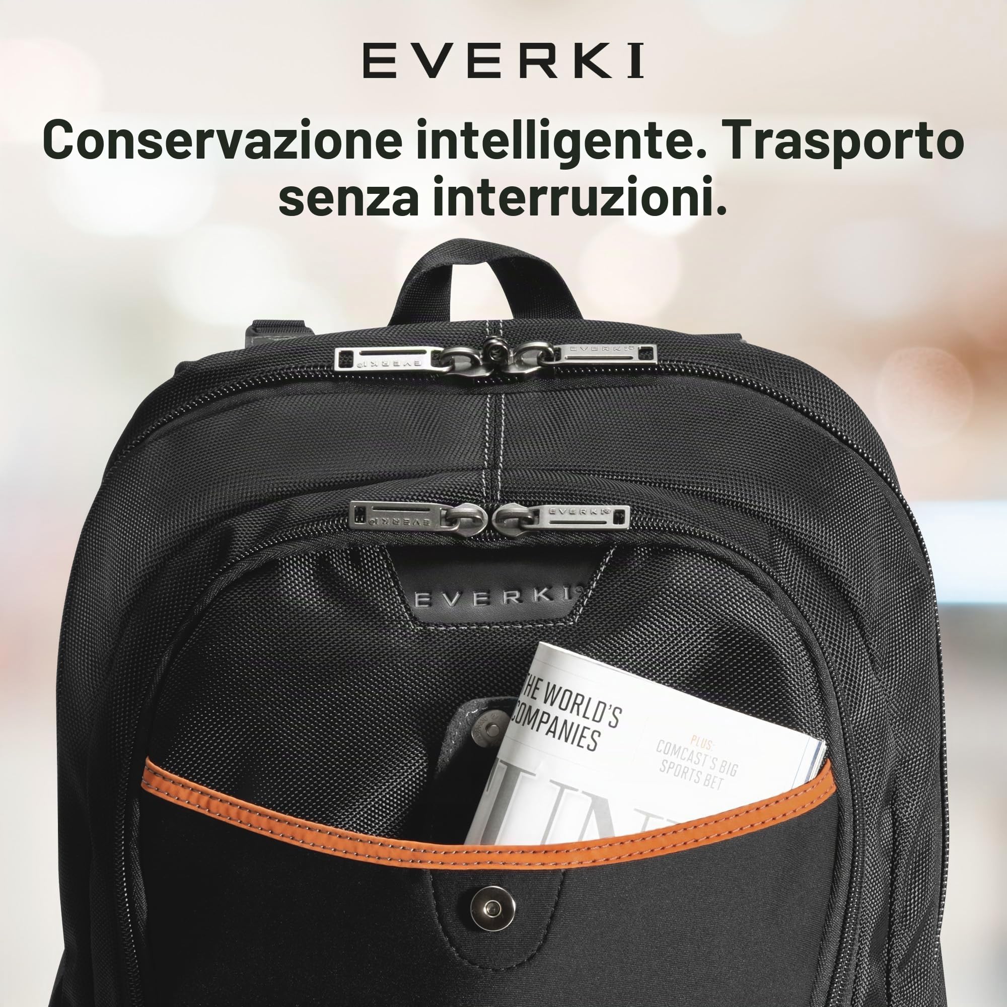 Everki Glide zaino per laptop 17,3" per donna e uomo – robusto e idrorepellente, con strisce riflettenti per studio, viaggio o moto – Nero (EKP129)