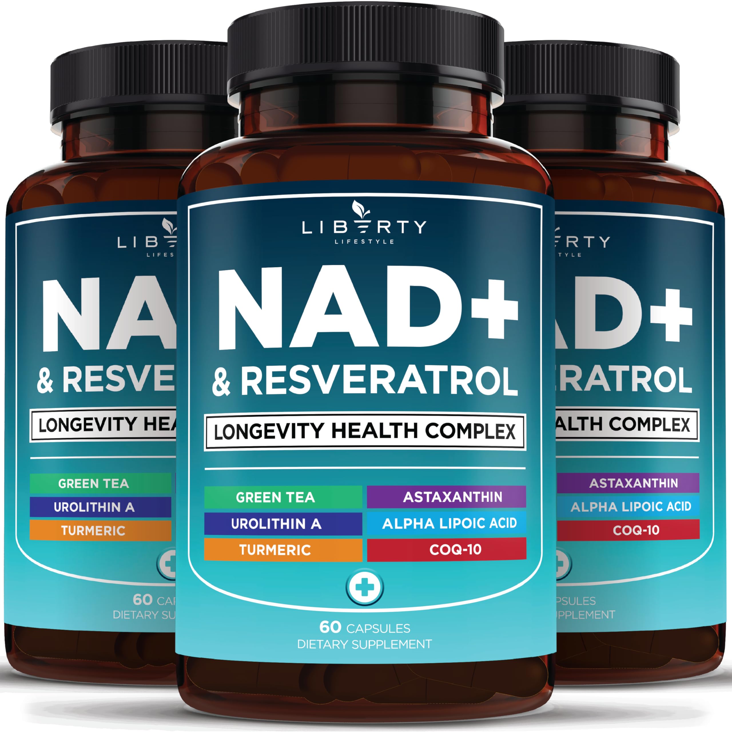 NAD+ Supplement Complex – NAD+ 300 mg with Astaxanthin, Urolithin A, Resveratrol, CoQ10 & Antioxidant Blend – Cellular Energy, Mitochondrial Support or Women & Men – Vegan, Non-GMO- 180 Count 60 Count (Pack of 3)