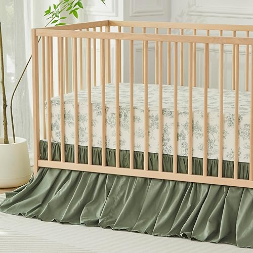 Miniatura 7 de Brandream Falda de cuna de algodón de triple capa, falda de cama para bebé, niñas y niños, falda de cama blanca sólida con volantes