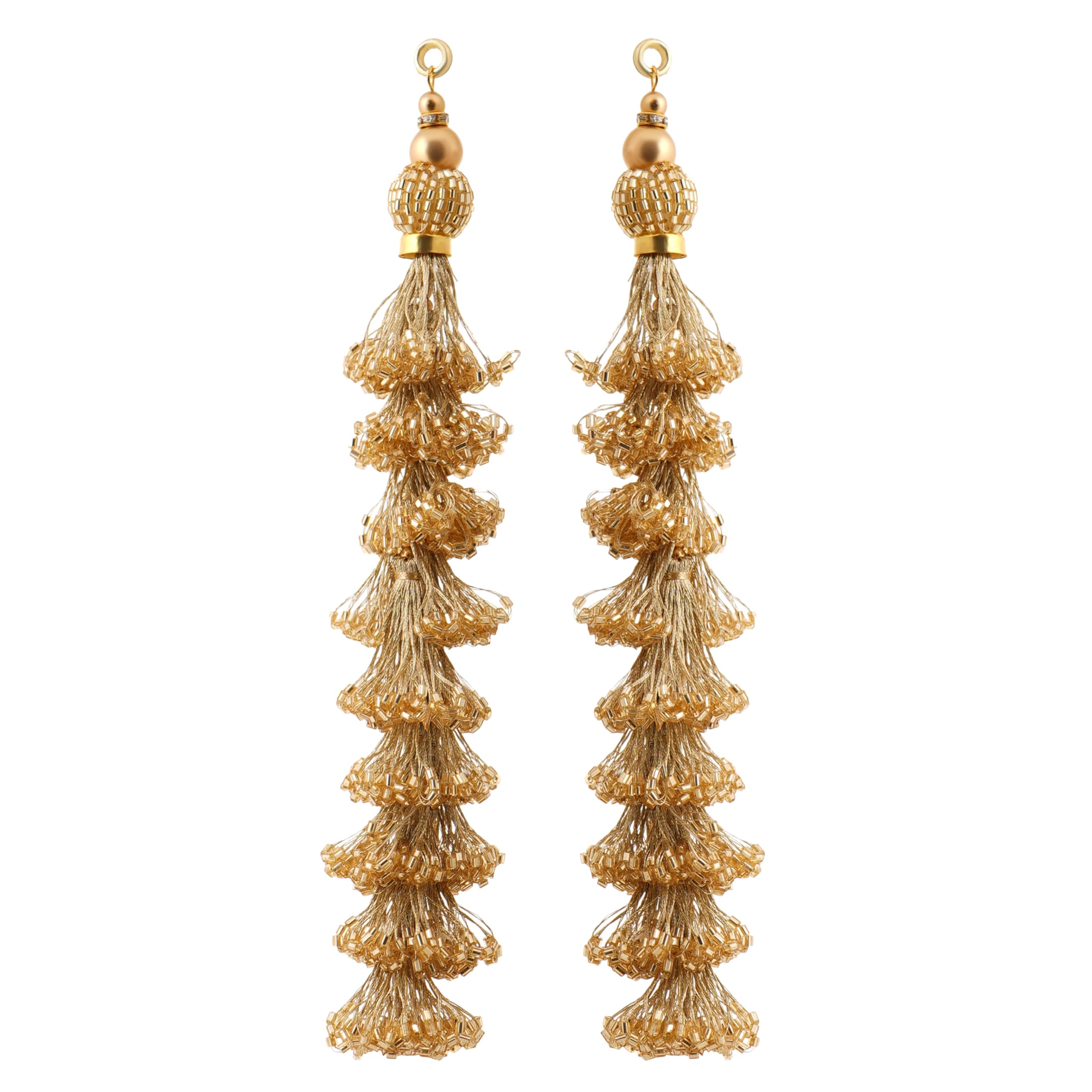 MS ZARIWALA Handmade Work Ethnic Hanging Latkan Tassel | Traditional Katdana Latkan Embellishments for Saree Border, Blouse, Suits, Dupatta, Lehenga Decor and Art Craft (8 Inch - 1 Pair, Golden)-image-46