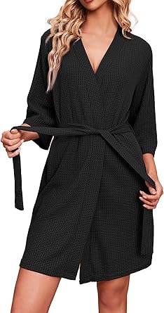 Long Waffle Knit Bathrobe