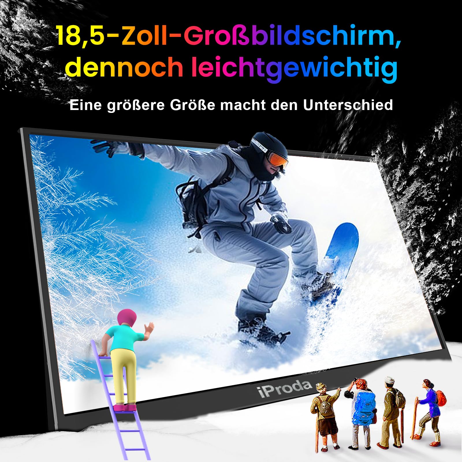 18.5" Portable Monitor 100% sRGB, 1080P Tragbare Bildschirm | Laptop Bildschirm Erweiterung mit USB-C HDMI eingebauten Lautsprechern Display für PC, Handy, Xbox, PS 3/4/5 & TV