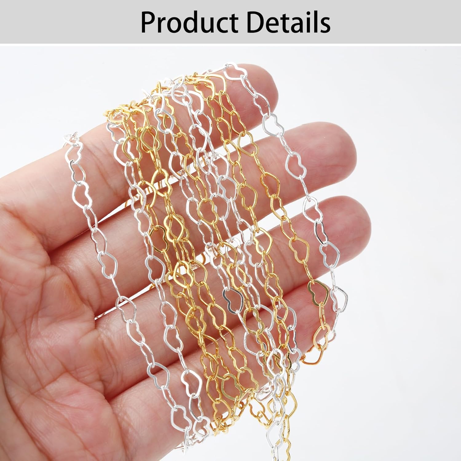 6.56Feet/2M Heart Necklace Chains, Solid Copper Chain Link with Jump Rings and Lobster Clasps, for Jewelry Making Craft Supplies Findings, Gold and Silver - Image 3