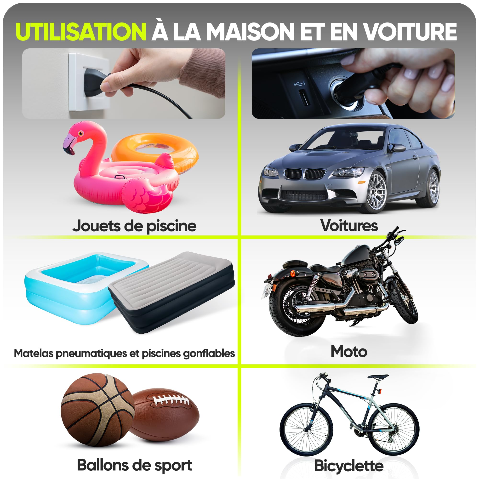FORTEM Gonfleur pneus Voiture - Compresseur 12V - Compresseur à air portatif Automatique (150 PSI) - Gonfleur Pneu Voiture avec éclairage LED - Compresseurs d'air Portatifs - Moto & Vélo