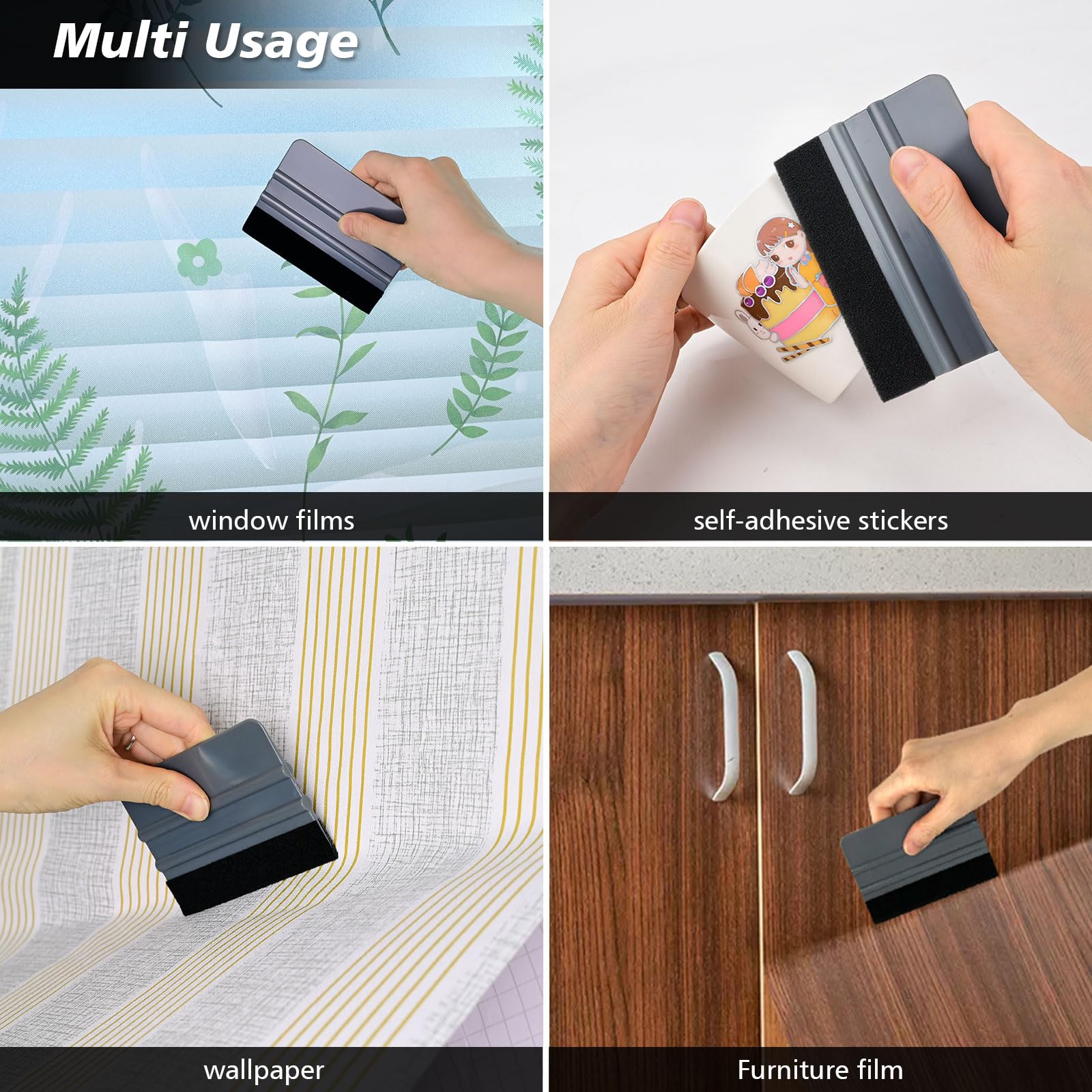NEWISHTOOL 100 Stück Vinyl-Rakel für Vinyl, flexibler Kunststoff-Rakel mit Stofffilz für Vinylfolie und Blasenentfernung, grafische Aufkleber, Schaber, klassische Vinyl-Wickelwerkzeuge