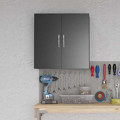 Miniatura 1 de REALROOMS Lavabo 24 pulgadas 2 puertas gabinete de almacenamiento de pared, negro