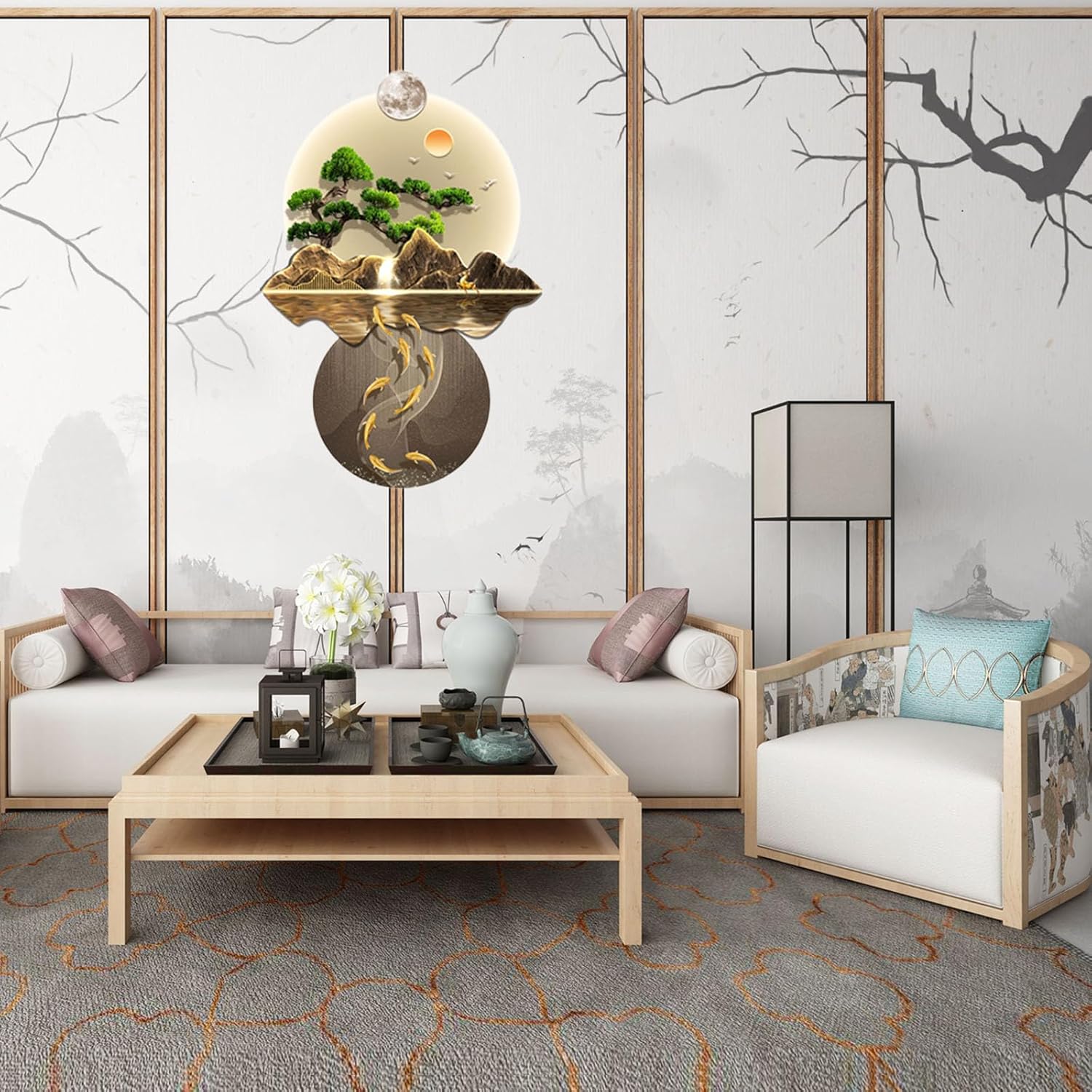 3D Wall Art Decor, Wall Sculptures Hanging Art with Led Light, 3D Sculpture Painting Decoration, Chinese Wall Hanging Paintings for Home Entrance Hallway Bedroom - Image 5