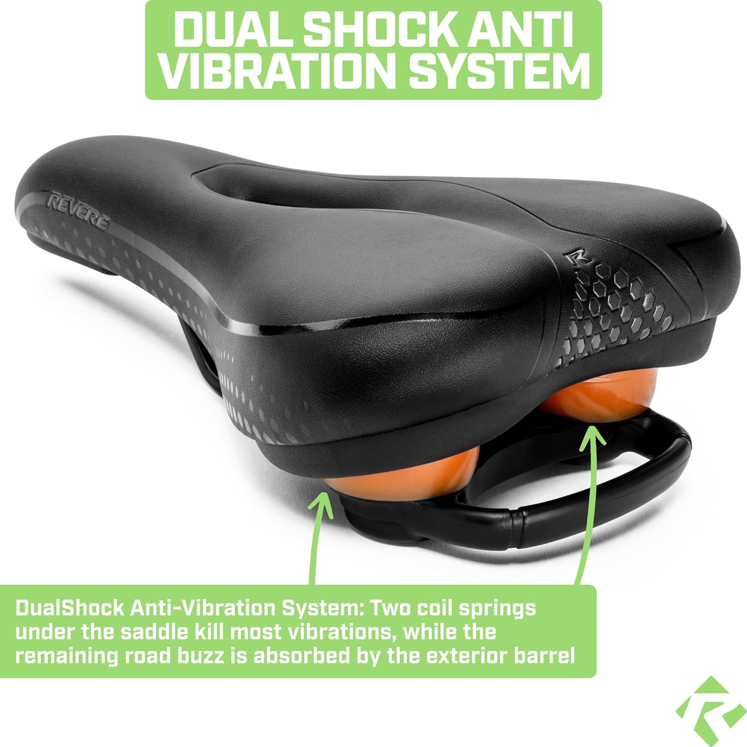 Revere Comfort Bike Seat Dual Shock Absorber Anti Vibration GEL Suspension Bicycle Seat for Men and Women, Waterproof Bike Saddle Integrated Handle. Road MTB E-Bikes Peloton Exercise and Cruiser Bikes