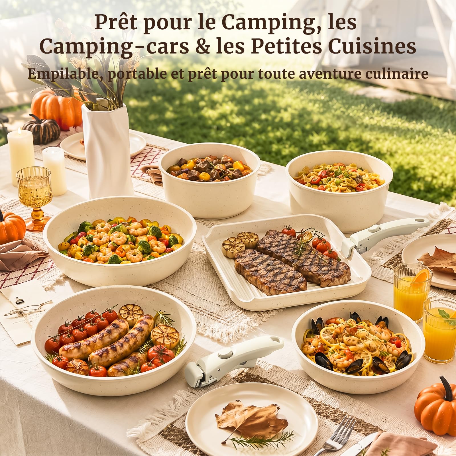 YASHE Batterie de cuisine 21 pièces, non toxique, sans PTFE ni PFAS | Non Toxique Set de Poêles et Casseroles en Granit, Compatibles Induction et Four, Empilable Gain de Place