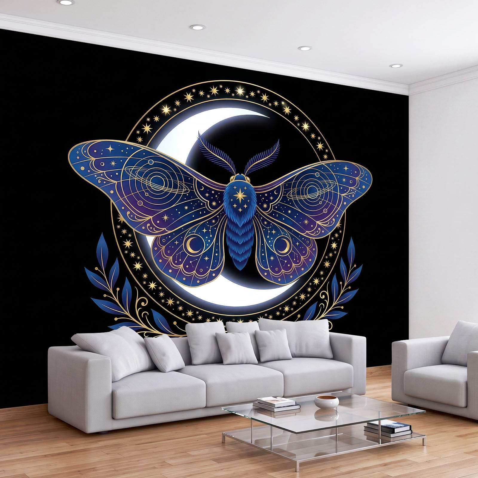 Fantazyjna tajemnicza astrologia ćma mural tapeta dla chłopców i dziewcząt, czarny mural ścienny nietkany plakat fototapeta moda dziecięca dekoracja domu, sztuka ścienna 3D 200 x 140 cm