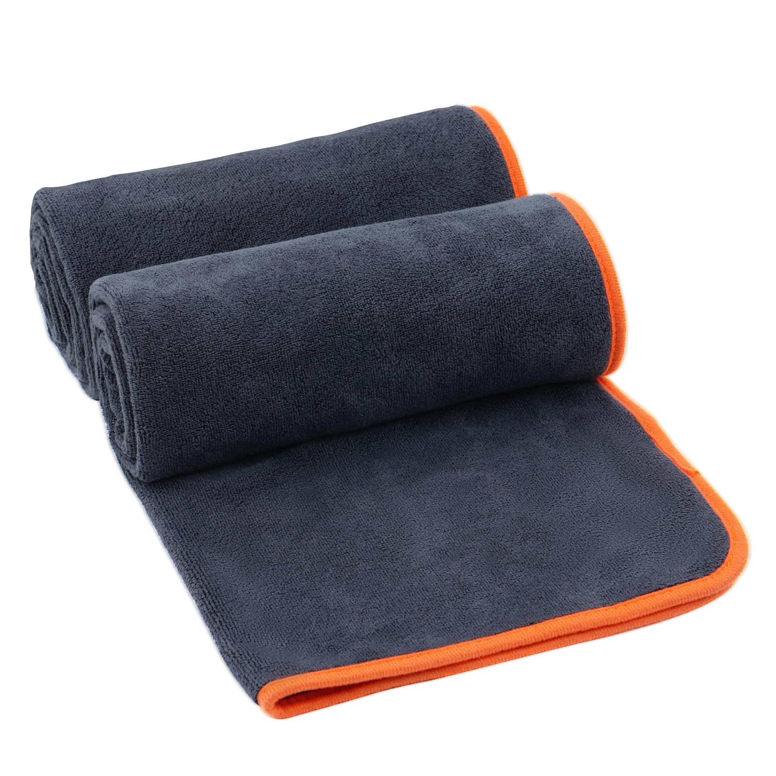 JRHSLCXLT 2 Pack Microfibre Sports Towel Fast Drying & Absorbent Gym Towel Men Workout Sweat Towels for Gym Fitness,Yoga, Camping Black Towels (Dark Gray & Orange, 2PCS-40x80cm)