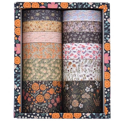 Miniatura 2 de Songdao Juego de 12 rollos de cinta washi de flores para artes florales, cintas adhesivas decorativas de jardín floreciente para manualidades,