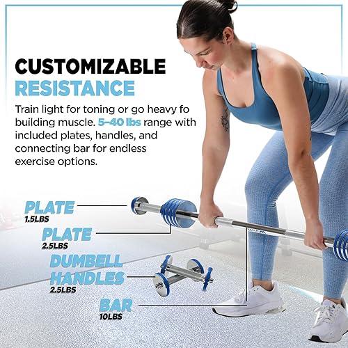 Miniatura 3 de müüv - Juego de mancuernas ajustables 2 en 1 y sistema de mancuernas para gimnasio en casa, juego de pesas de 5 a 40 libras con platos y asas,