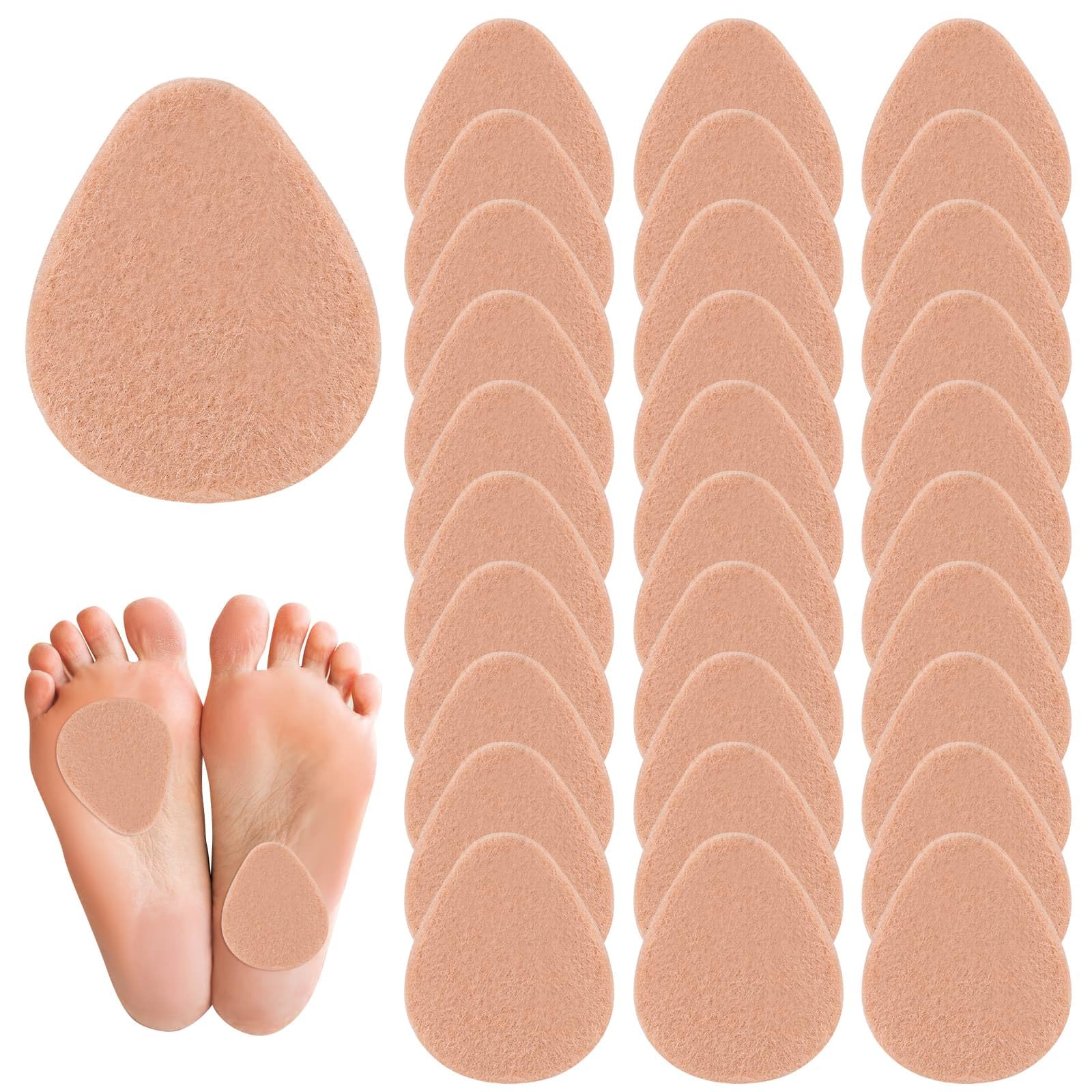 30 Pcs Metatarsal Foot Pads for Pain Relief, 0.2" Thick Felt Ball of Foot Cushion for Women and Men Non Slip Metatarsalgia Mortons Neuroma Forefoot
