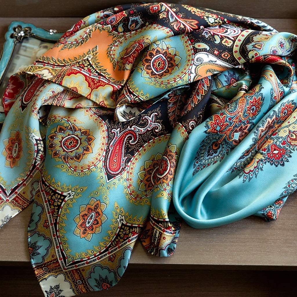 サテンシルクスカーフ、メスマルベリーシルク大きな広場スカーフ、ショール、デュアル使用シルクスカーフ