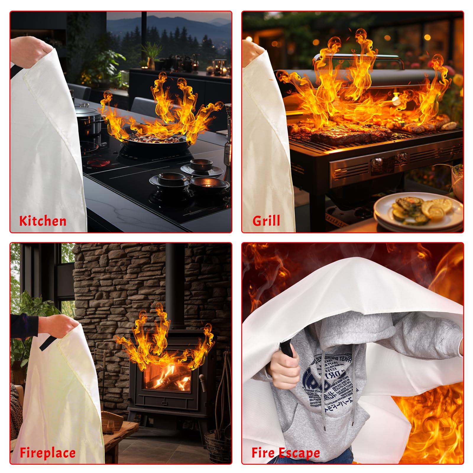 Manta de emergencia resistente para el hogar y la cocina, 40 x 40 pulgadas, manta ignífuga de fibra de vidrio de clase K para el hogar, cocina, parrilla, coche (paquete de 1)