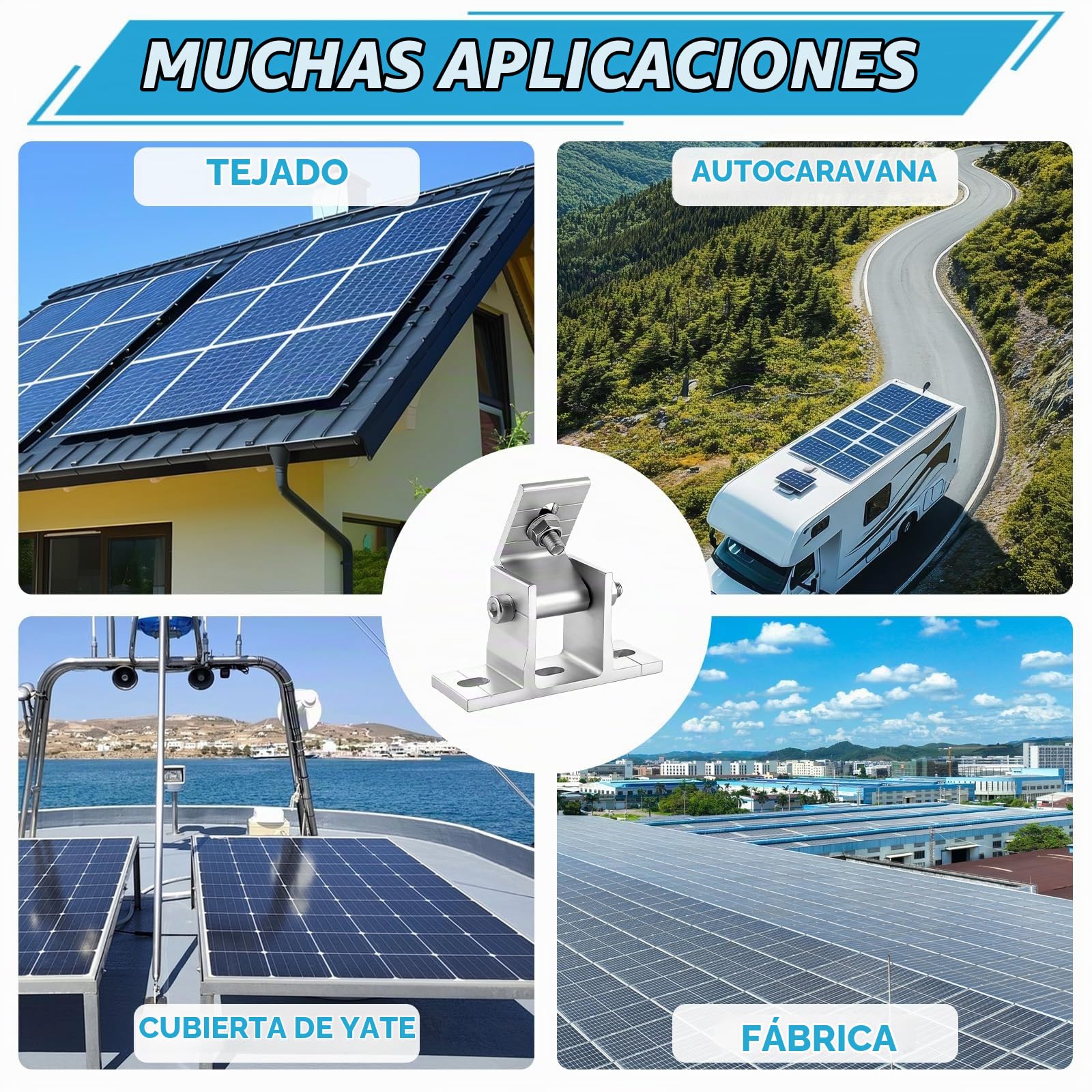 WOPPLXY juego de 8 soportes para paneles solares, soportes ajustables para módulos solares (10-60°), soportes para sistemas de energía solar domésticos fabricados en aleación de aluminio