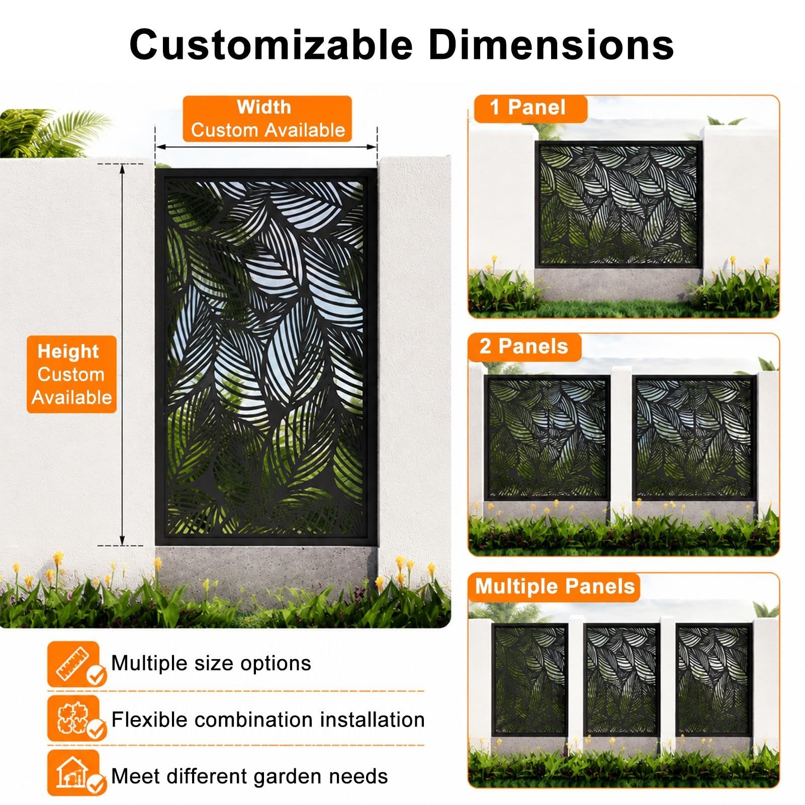 Pannello Decorativo per Recinzione in Metallo, Divisorio Giardino