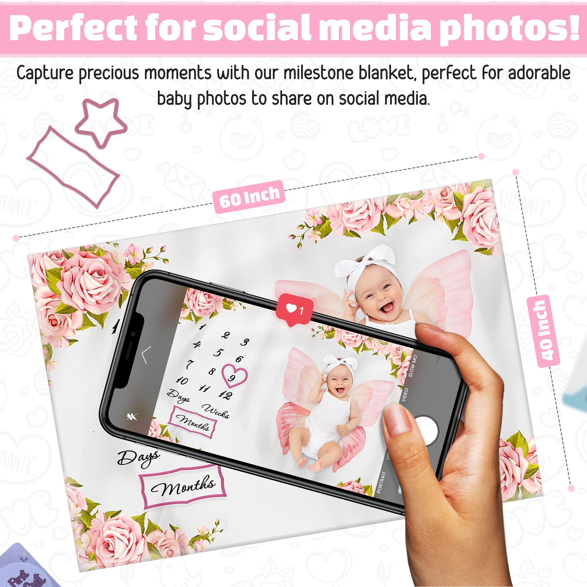 Manta de bebé para niña, Forro Polar de Franela, Elegante, Suave y acogedora, Captura Recuerdos Preciosos, Fotos, Regalos, Accesorios de Fotos adicionales