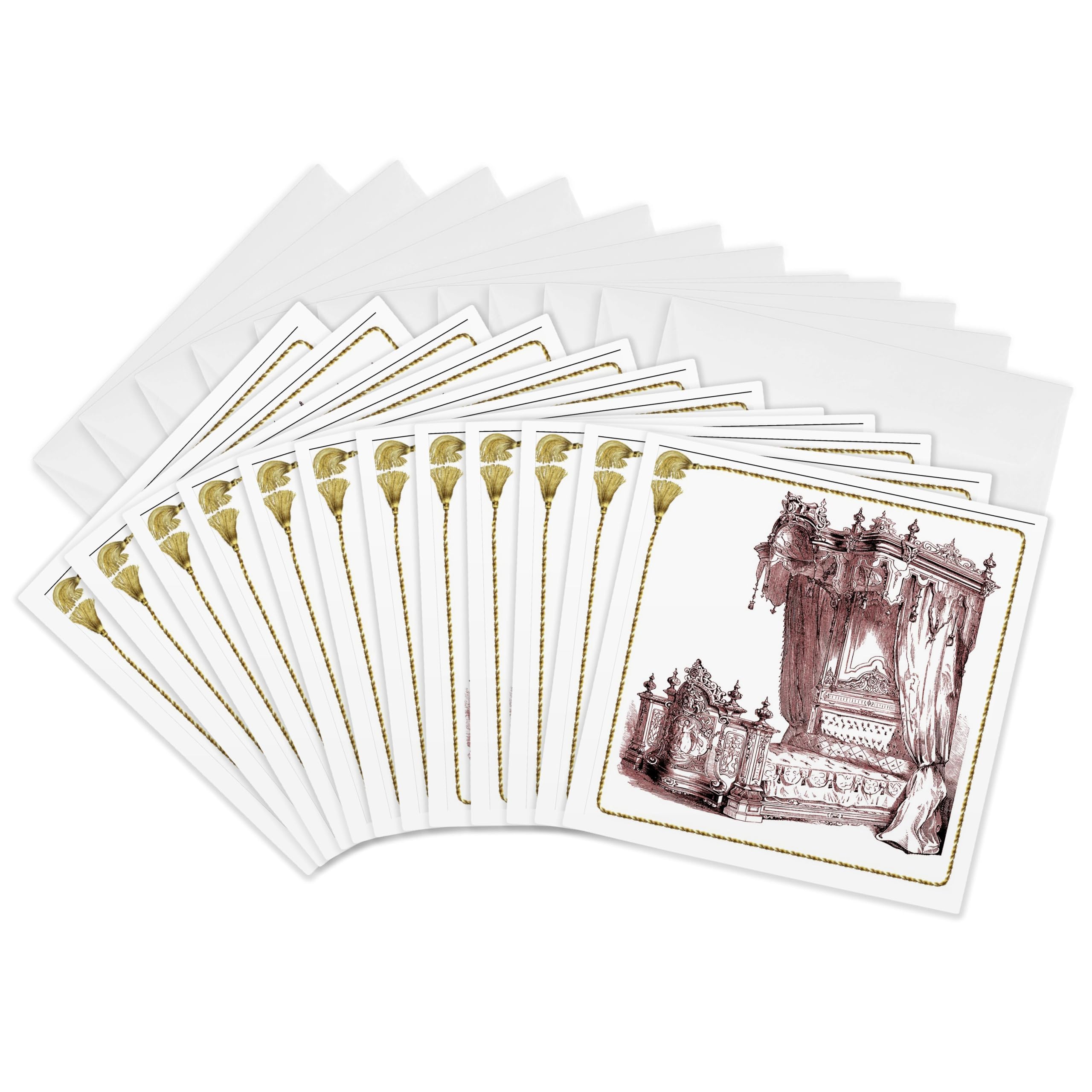 3Drose Pink Victorian Bed with Gold Tassel Trim - Greeting Cards, 6 by 6-inches, Set of 12 (gc_38261_2)