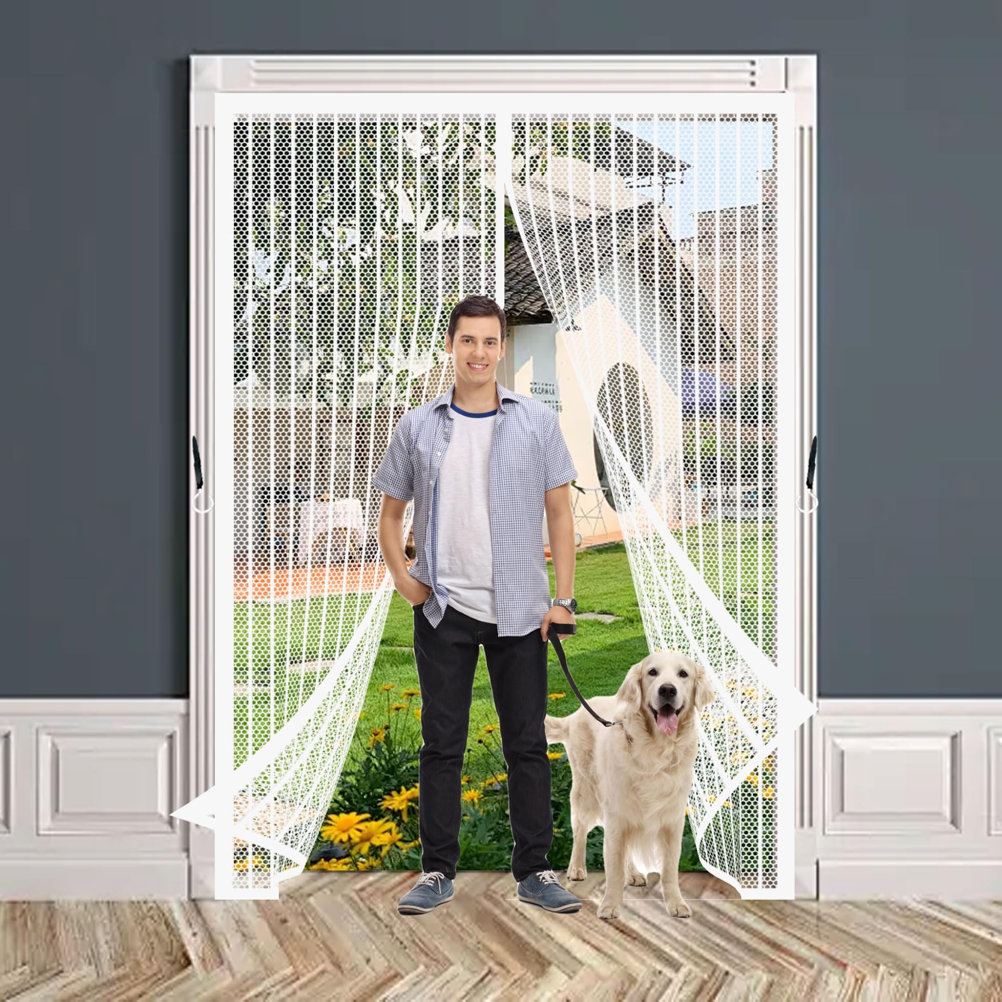Magnetic Fly Screen Door 126 x 141 cm with Magnets, Magic Tapes, Polyester Door Fly Screen, Patio Curtain Insect Mesh Heavy Duty, Lets Fresh Air for Keeping Out Flies, Black