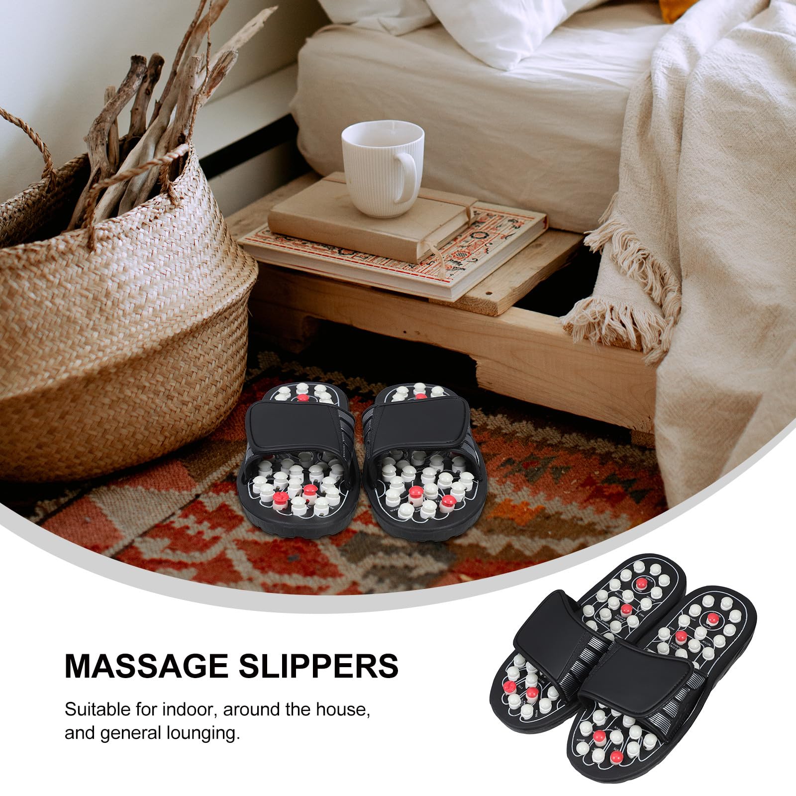 GARVALON Fußmassage Slipper mit Akupressurpunkten Verstellbaren Riemen Rutschfestem Gummi Hausschuh für Fußtherapie Entspannung und Alltag