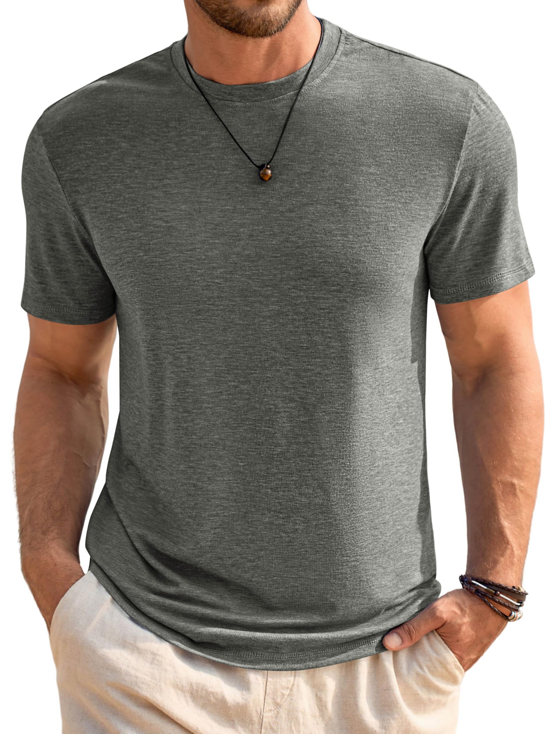 Runcati Mens Short Sleeve T-Shirts Classic Crew Neck Casual Shirt Summer Basic Lightweight Fashion Moisture Wicking Tees