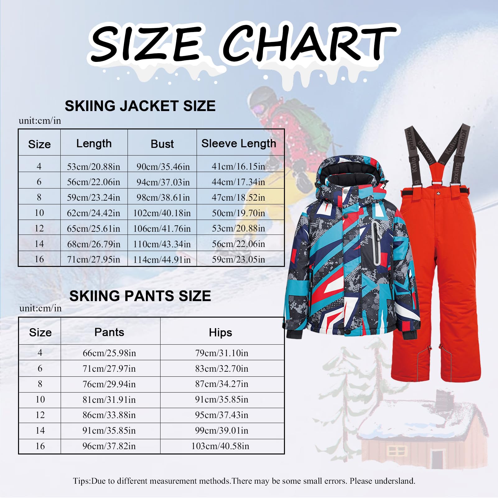 Conjunto de traje de esquí infantil de 2 piezas con capucha, traje de nieve impermeable a prueba de viento para niños y niñas, chaqueta de esquí cálida y pantalones de esquí, geométricos +