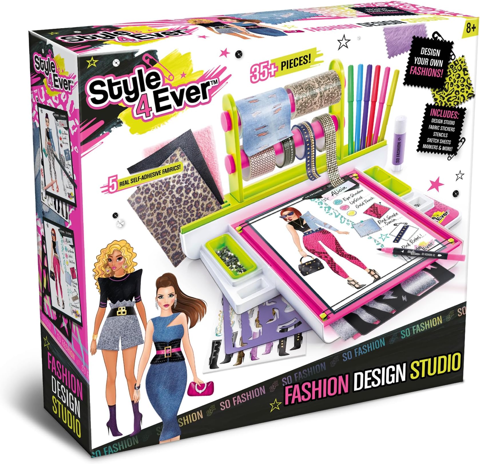 Style 4 Ever Fashion Design Studio, Design Your own Fashions, Design Sheets with Stencils, Stickers, and Fabrics, Add Colors, Patterns, and Textures, All Organized in The Stylish Studio