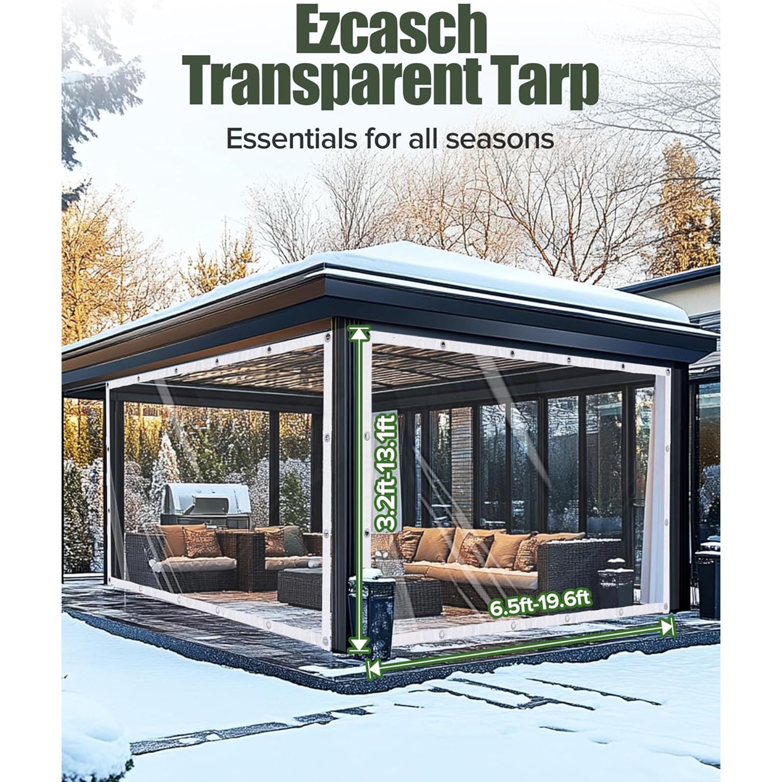 Lona transparente impermeable con ojales, cubierta transparente resistente para protección al aire libre, incluye cuerda y bridas para un cierre seguro