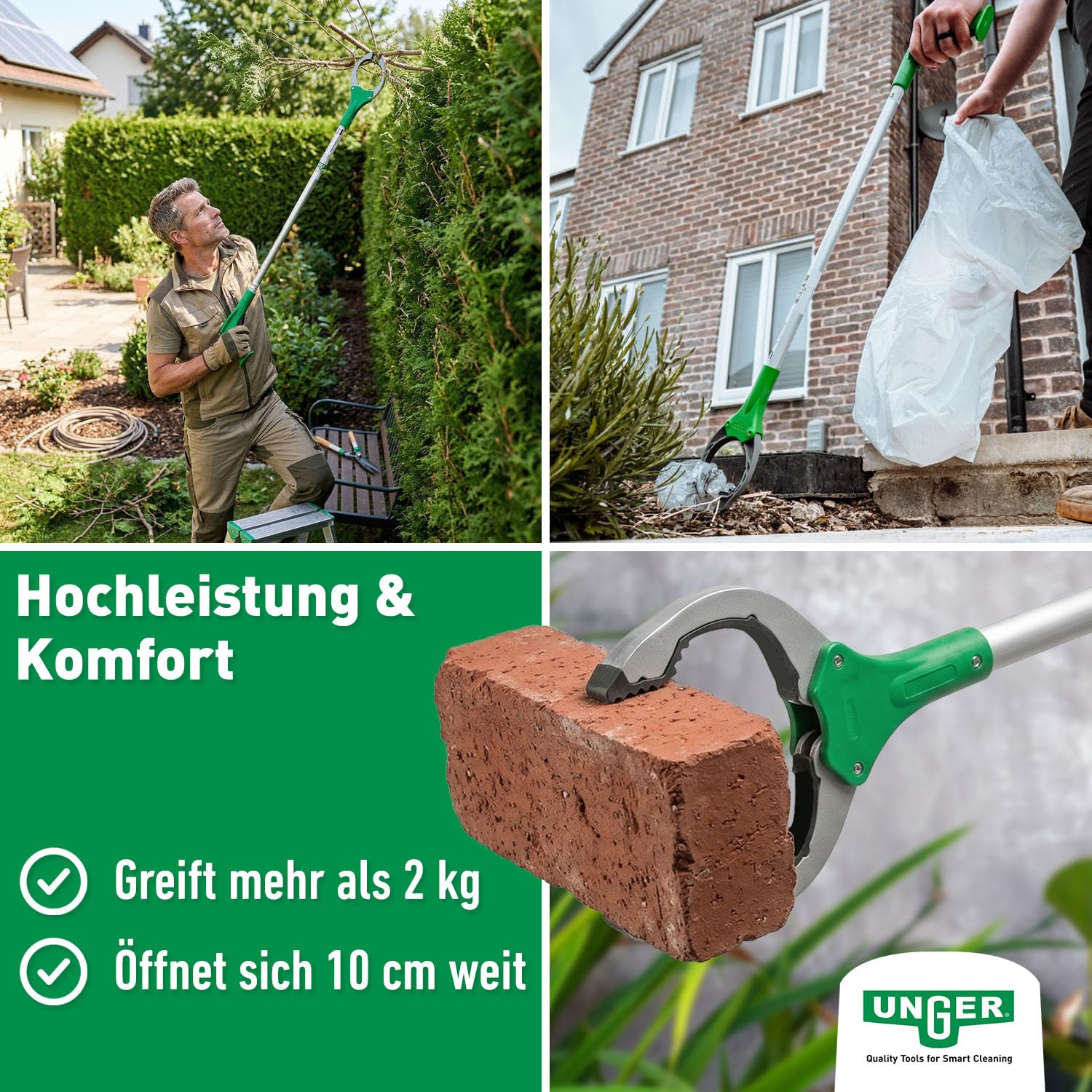 Unger NiftyNabber Trigger Allzweckgreifer (93 cm lang, Müllzange, mit Magnetspitze, Greifkopf 360° drehbar, sehr robust) NT090