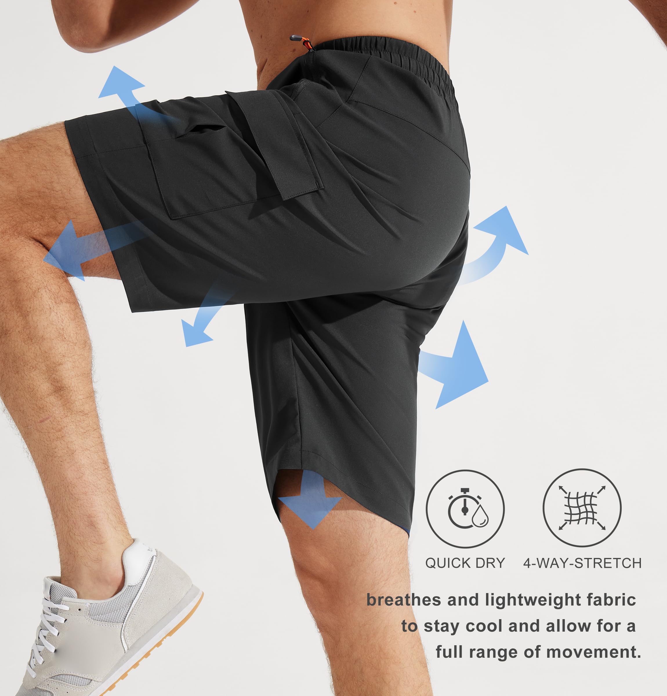 Libin Pantaloncini cargo da trekking da uomo, leggeri, ad asciugatura rapida, atletici, casual, per golf, attività all'aperto, tasche con cerniera