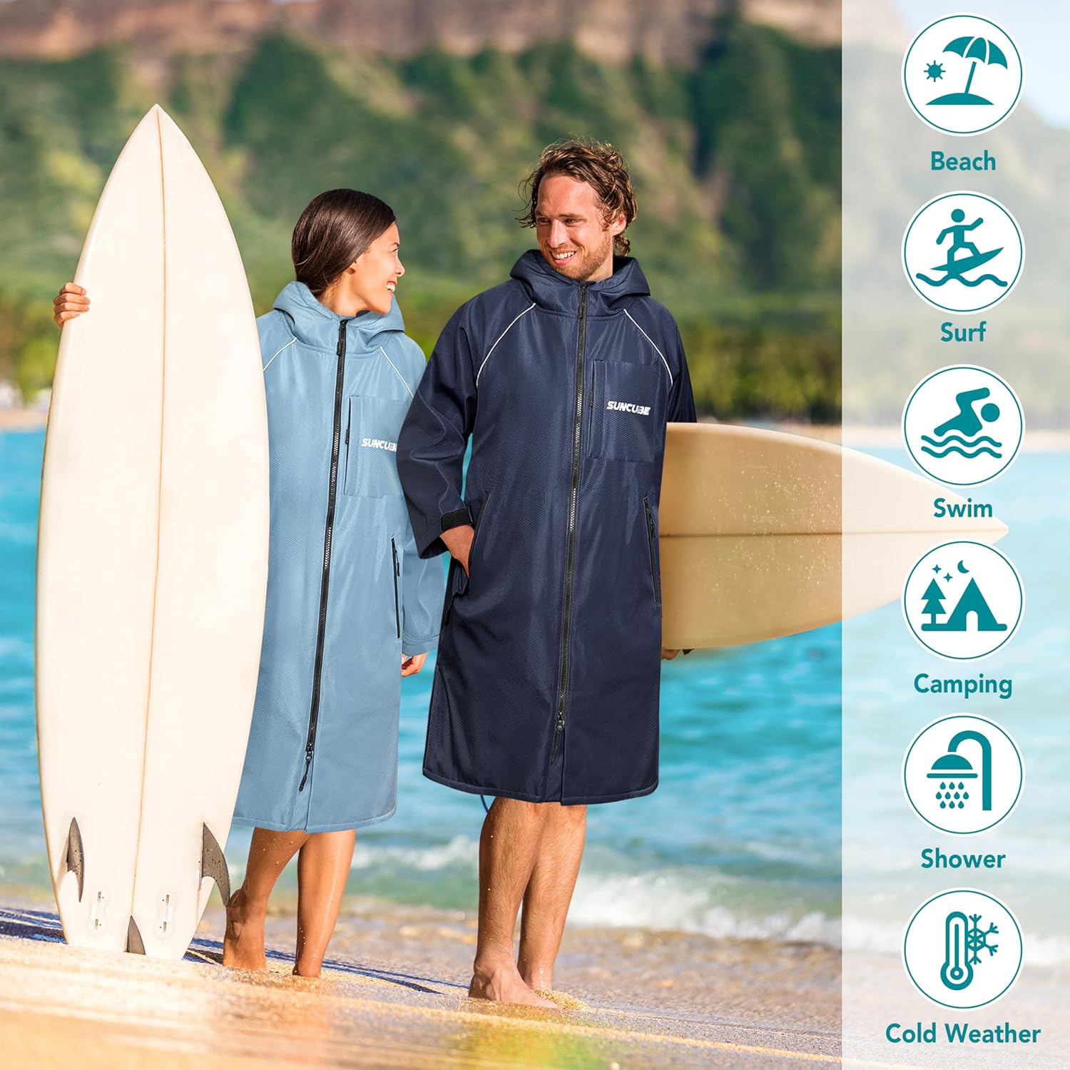 SUN CUBE Swim Parka Men Women, Unisex Hooded Changing Robe Water Resistant Fleece, Swimming Surfing Triathlon Water Sports - Image 6