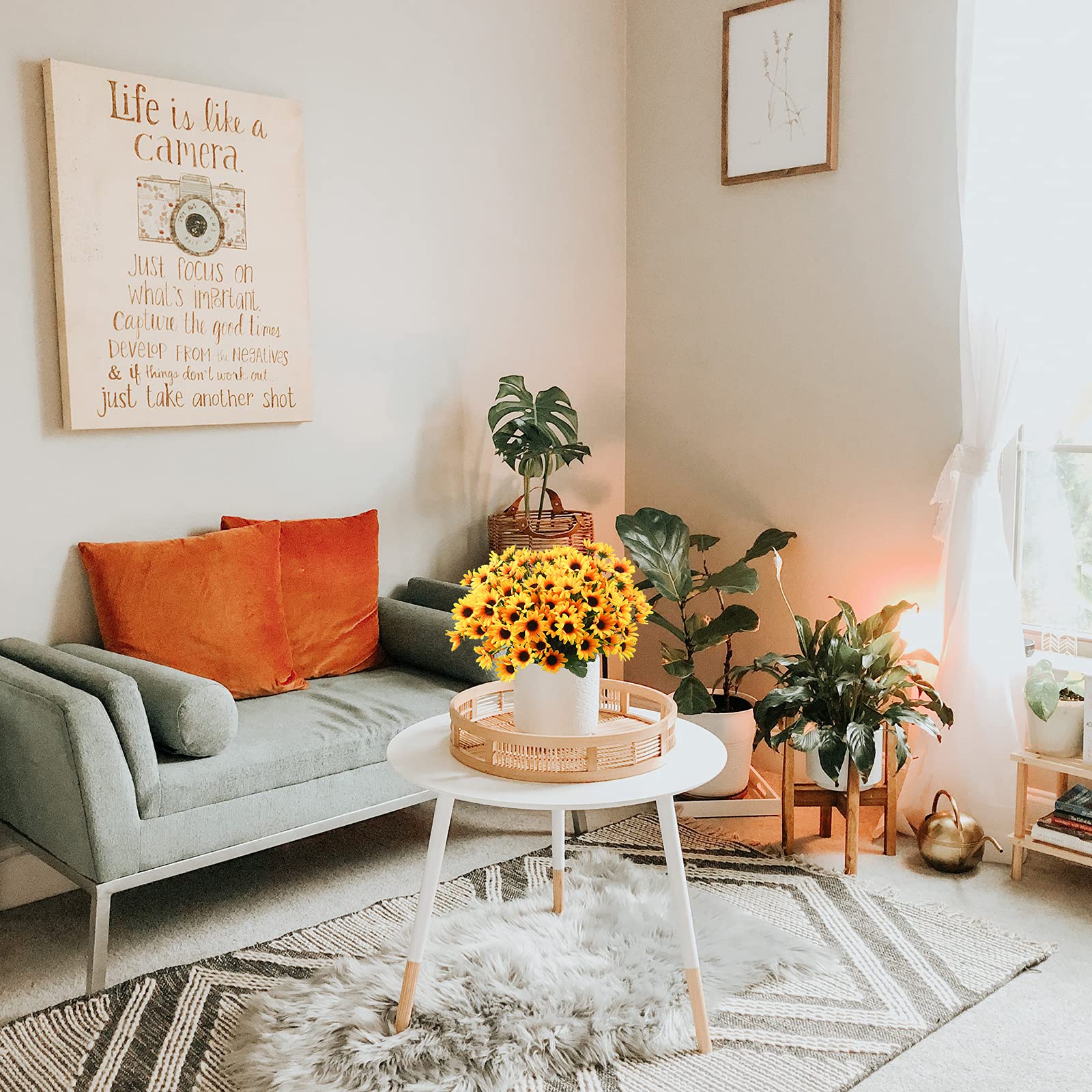 Uieke 6 Bundles Sunflowers Artificial Flowers Daisy Mums Fake Flowers Outdoor UV Resistant No Fade Fall Flowers 24 Stems Greenery Shrubs Indoor Outside Home Wedding Office DIY Garden Décor (Yellow)