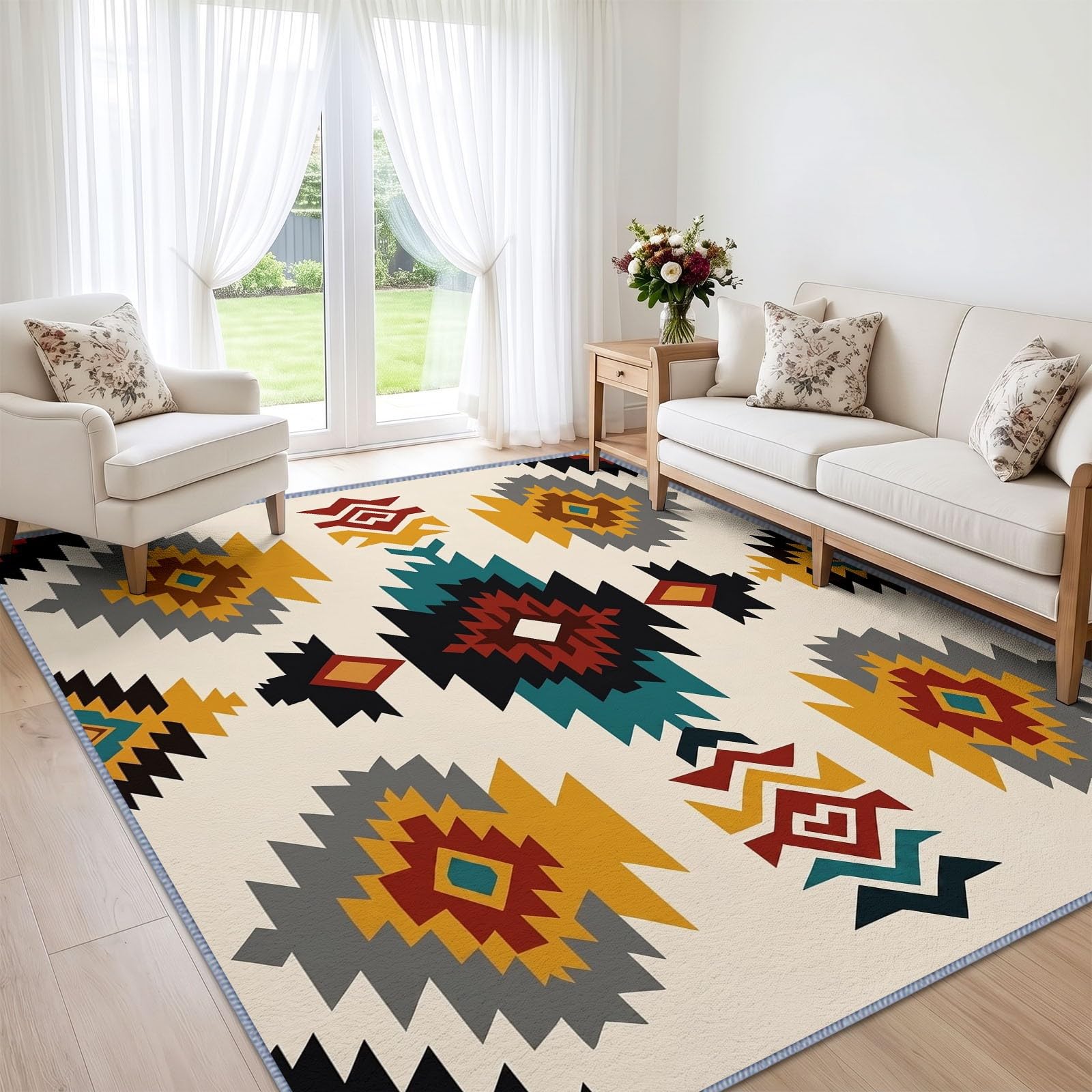 Tappeto lavabile, 80 x 150 cm, motivo freccia azteca, a pelo corto, per cameretta dei bambini, antiscivolo, morbido, facile da pulire, per soggiorno, camera da letto, cucina
