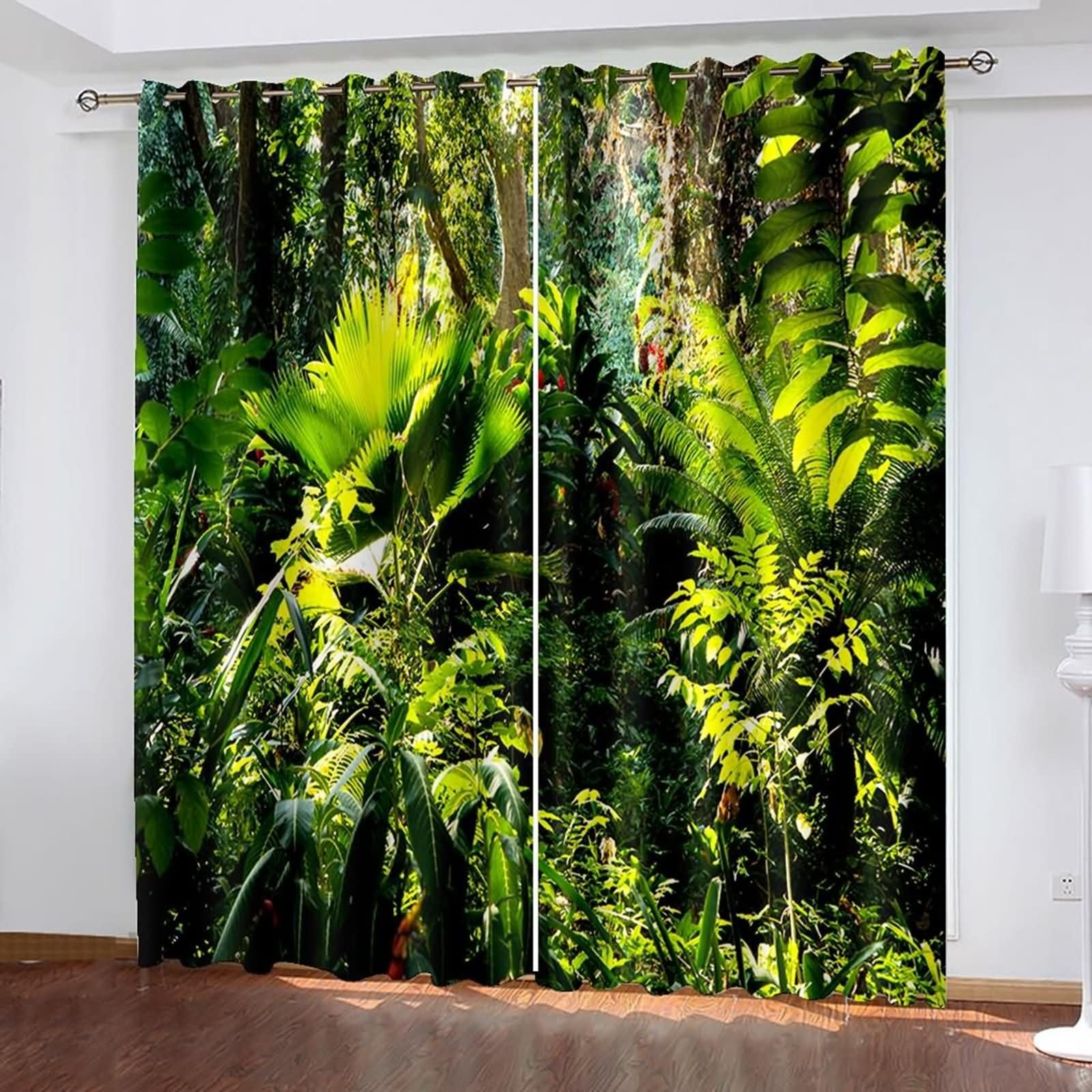 2 Pezzi Set 2 Tende Oscuranti,2 x 137W x 244H CM,Tenda con Occhiello Piante Tropicali Tende Verde Marrone Ufficio
