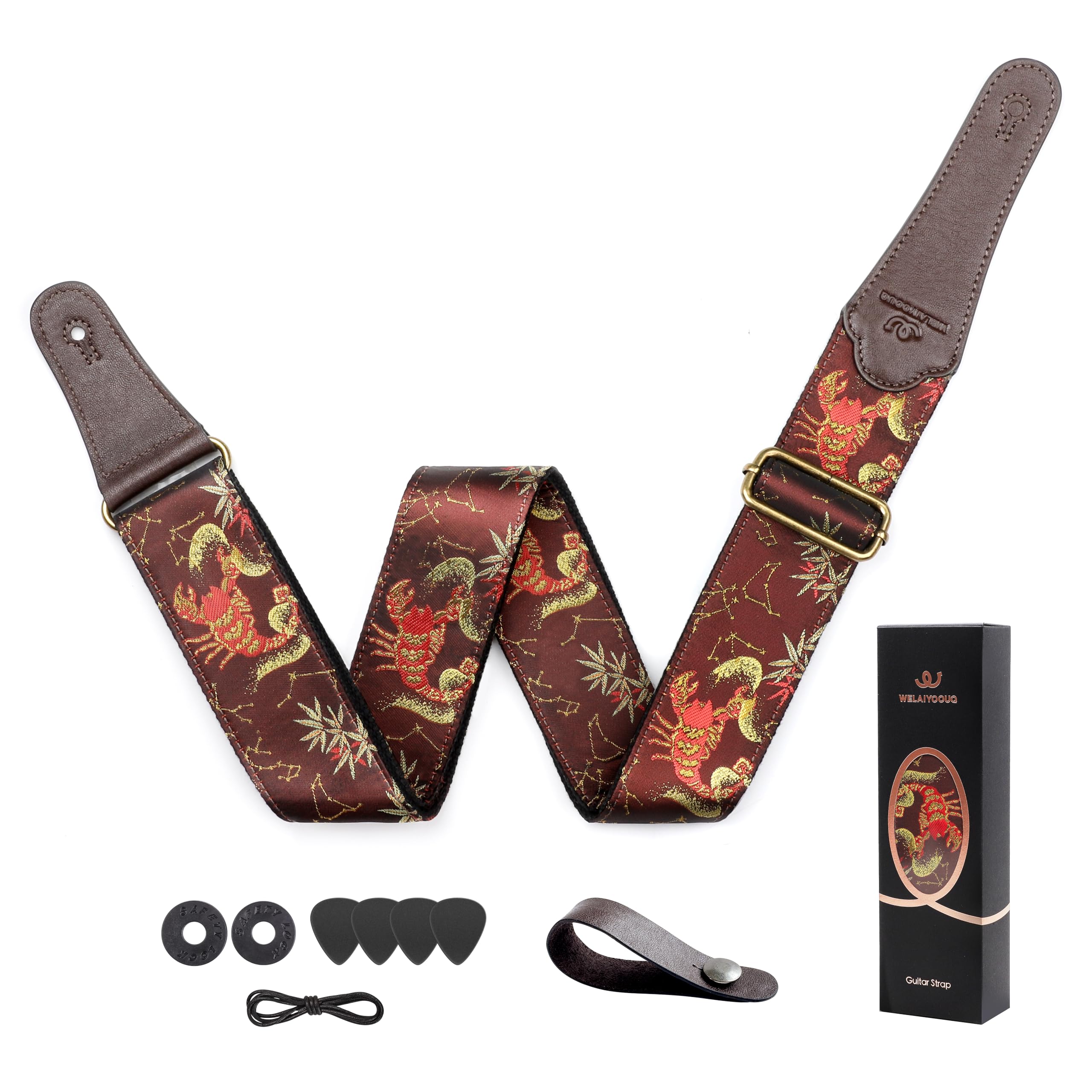WELAIYOOUQ Guitar Strap, embroidery Jacquard Adjustable Guitar Straps for Acoustic/Bass/Electric Guitar, Includes Guitar Pick, Strap Button and Strap Lock, Constellation Gift (Scorpio)