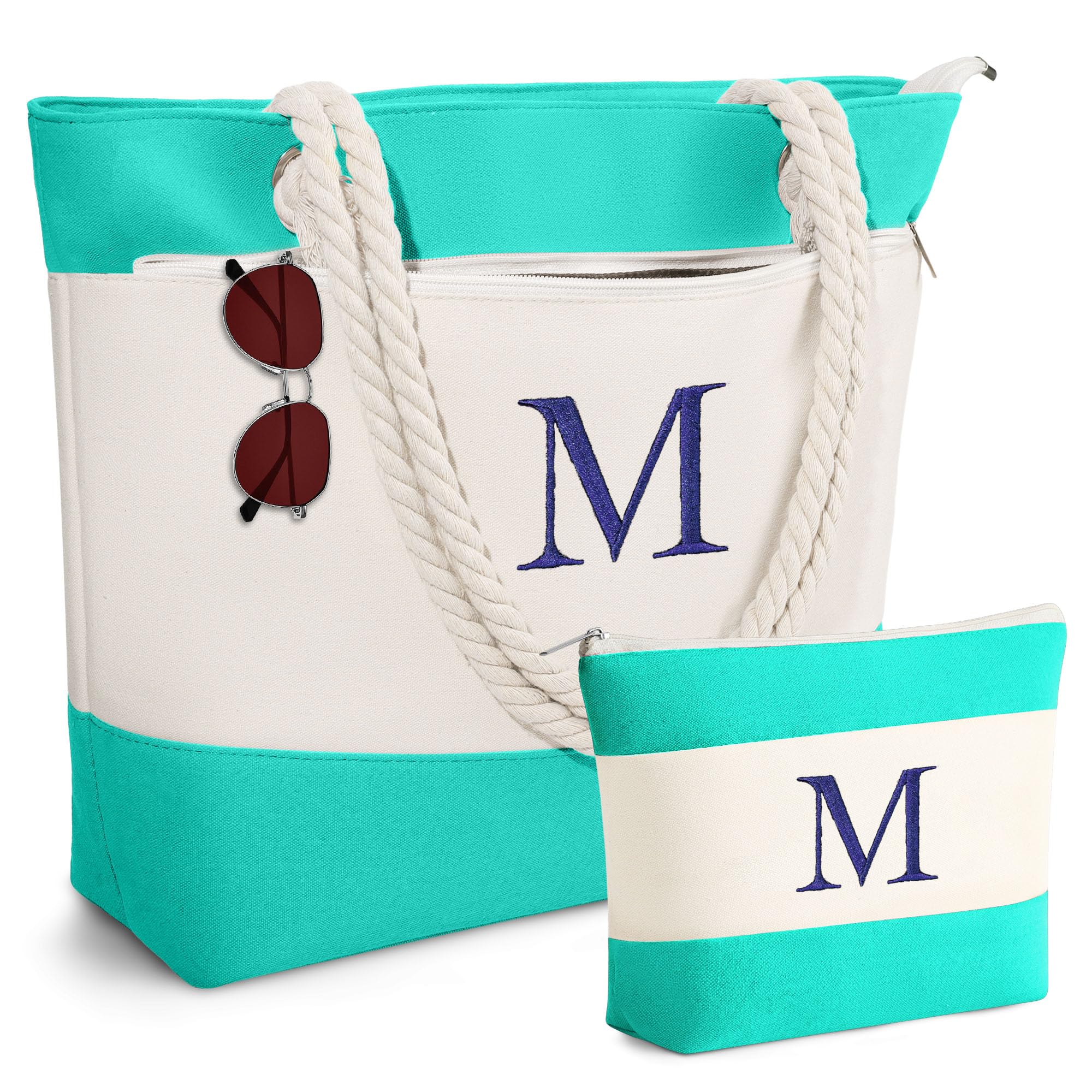 YOOLIFE Christmas Gifts for Women - Personalized Initial Canvas Beach Bags for Women Gifts for Mom Teacher Friend Birthday