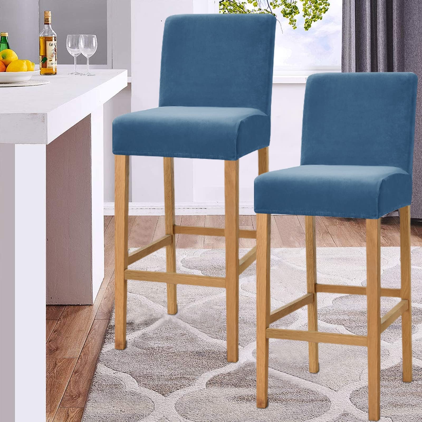 DHAEY Housse De Tabouret De Bar Avec Dossier Incurvé Extensible Housse De Chaise Haute Pivotant De Cuisine Protecteur Couverture De Tabouret De Comptoir Rotatif Lavable Lot De 4 Motif22