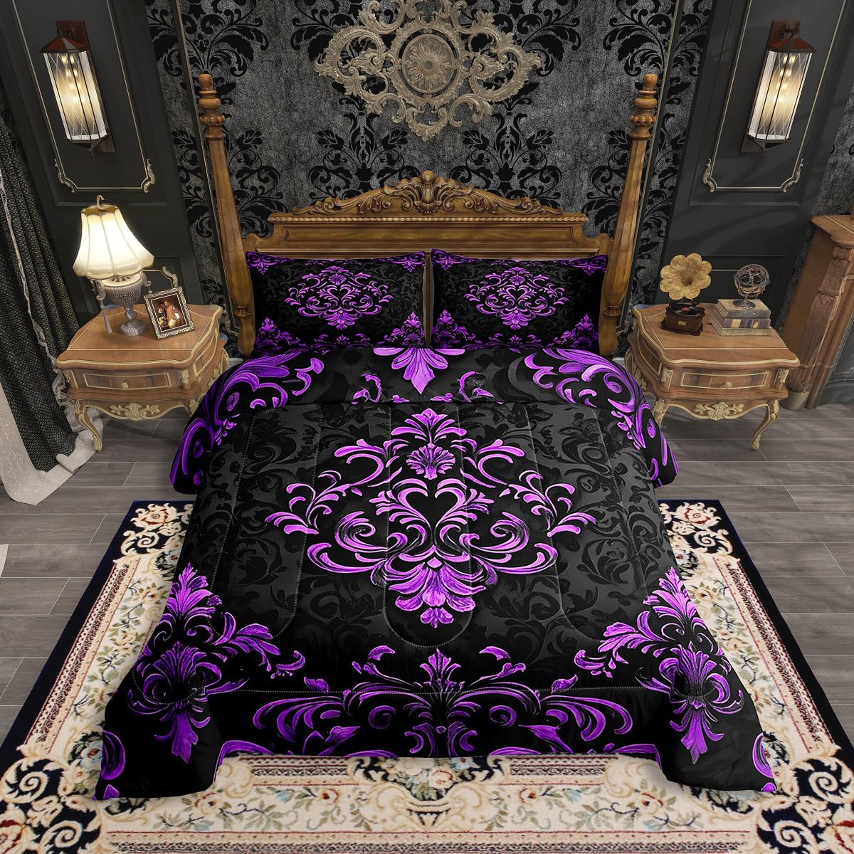 Amazon.com: Erosebridal Black Purple Gothic Comforter Set Full