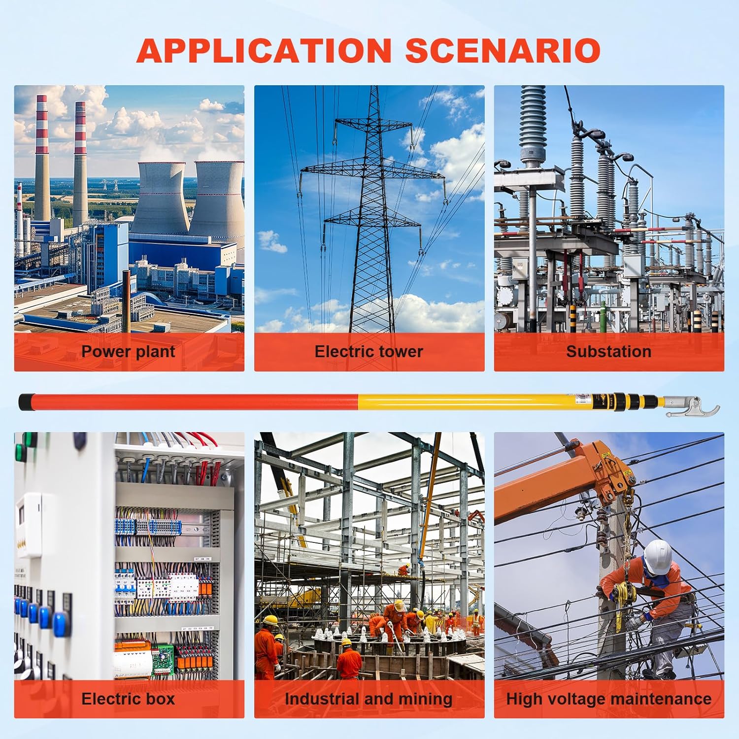 Generic 220KV 6m 4 Sections High Voltage Insulation Equipment with Multi-Angle Adjustable Hookhead Electrician Insulation Operating Poles for Electric Power Maintenance