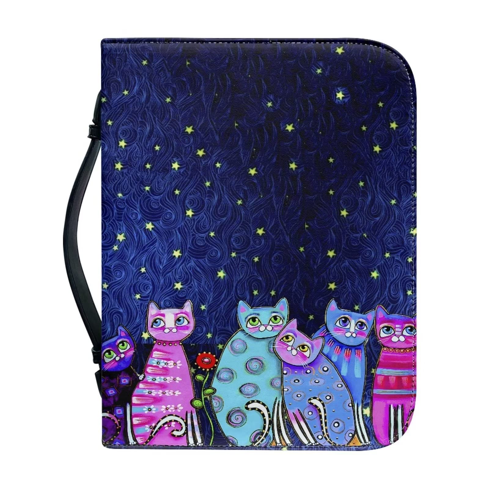 Talayituse Stars and Cats Pattern Bible Covers for Women Men PU Leather Bible Case Bible Bag Tote Book Carrying Case Christian Bible Accessories with Handle, L โ image 1